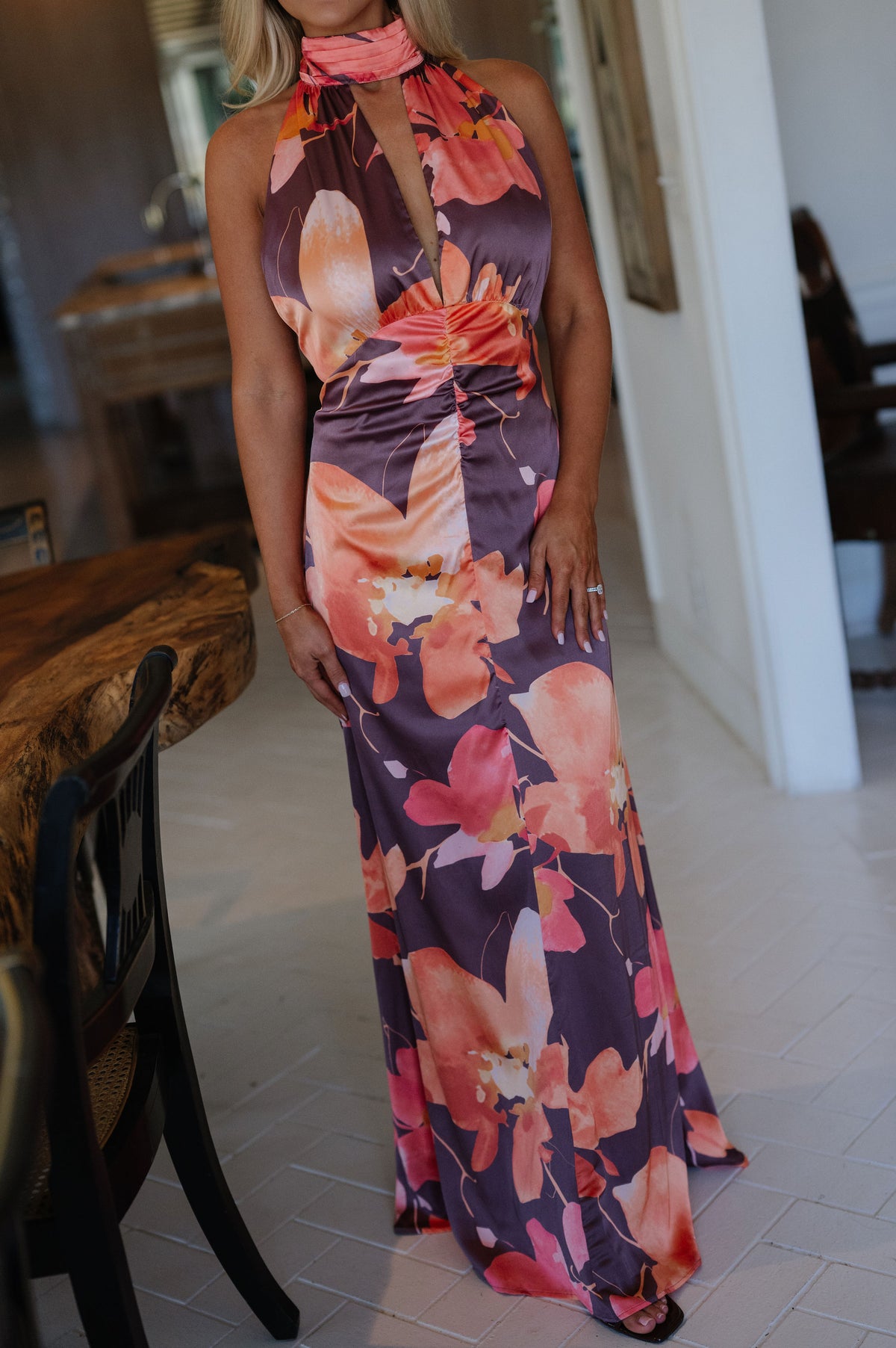 Thea V-Neck Maxi Dress-Brown Multi