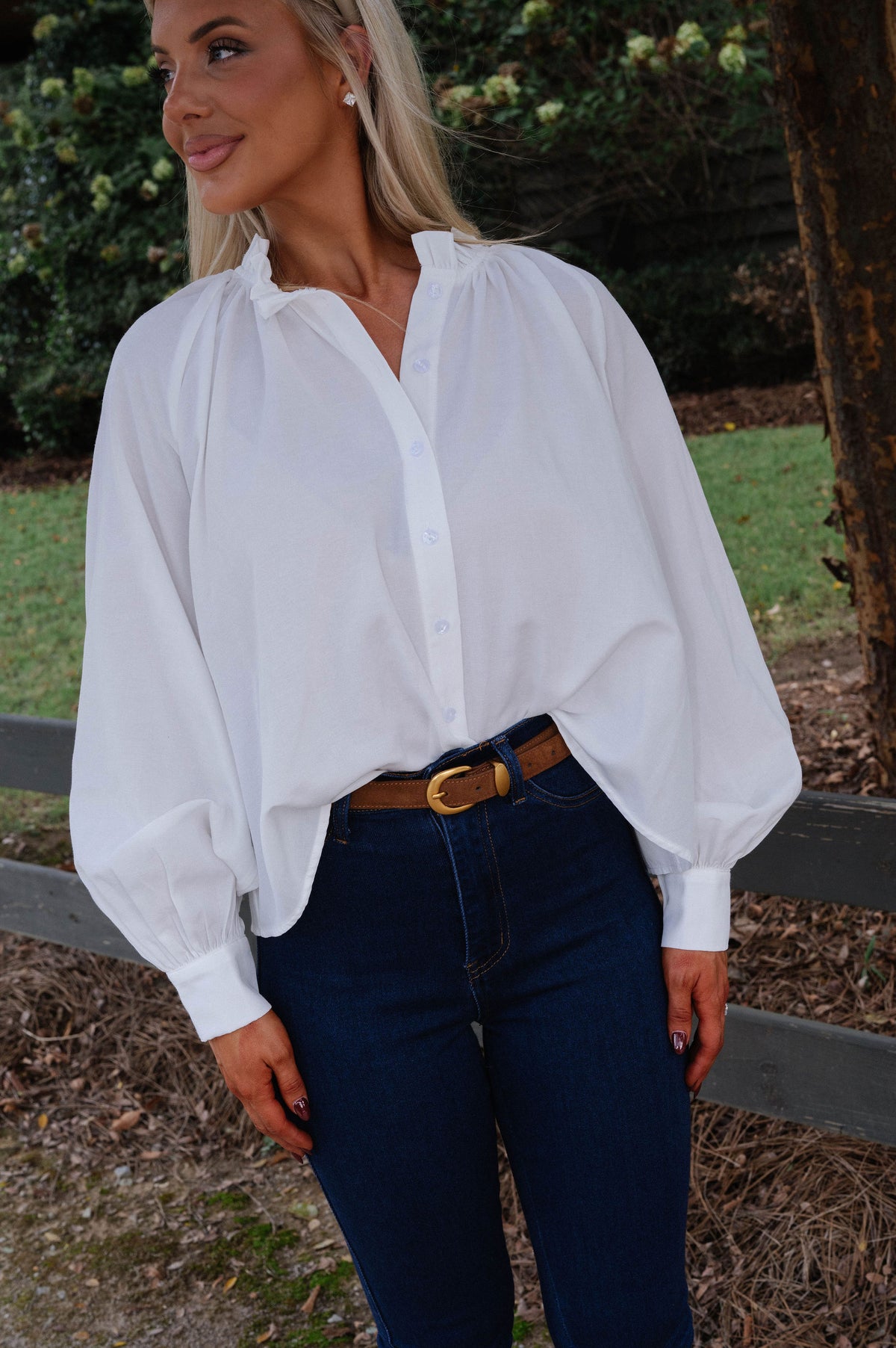 Luna Ruffle Neck Blouse-Off White