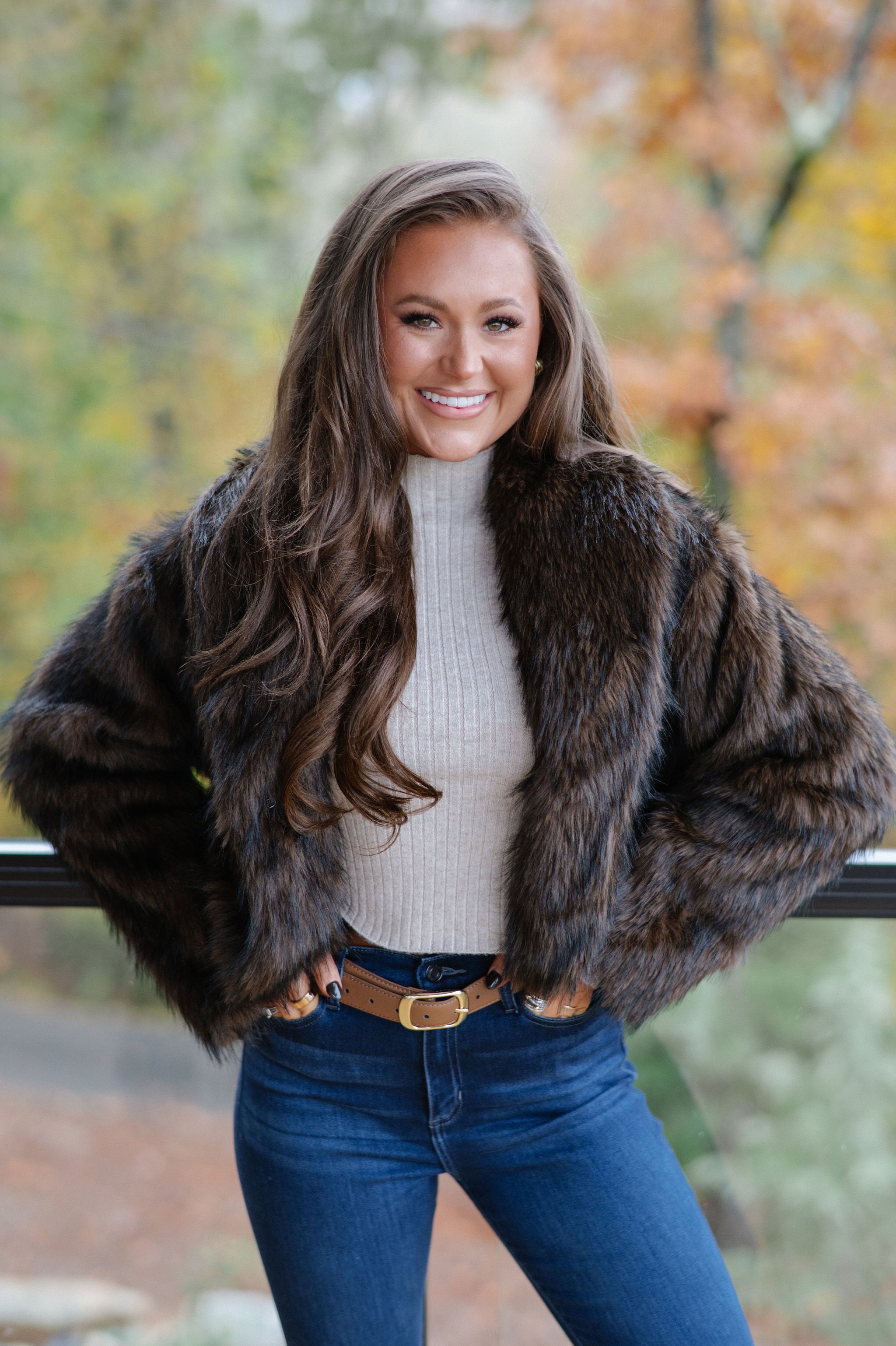 Maddie Faux Fur Jacket-Brown