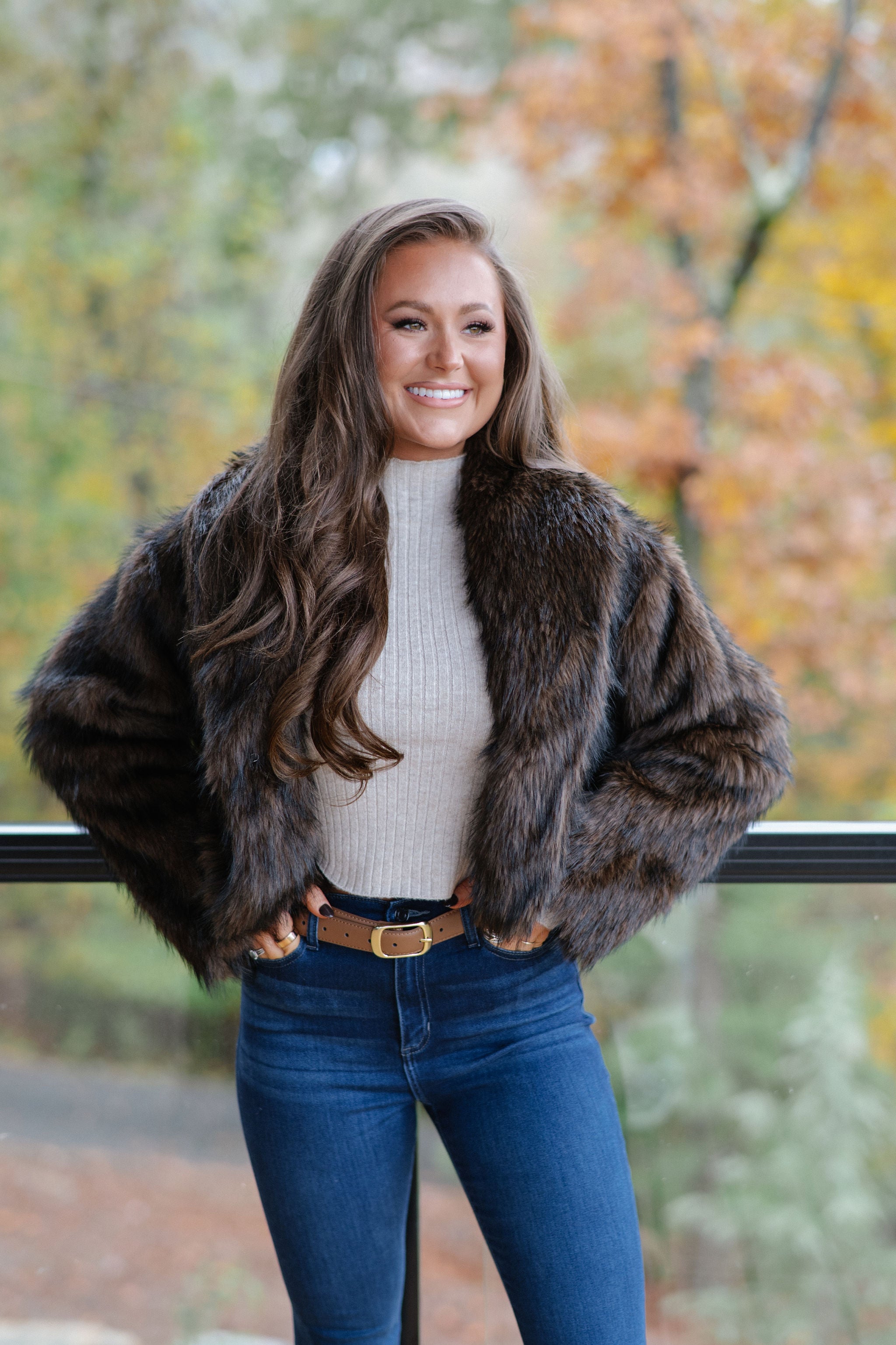 Maddie Faux Fur Jacket-Brown