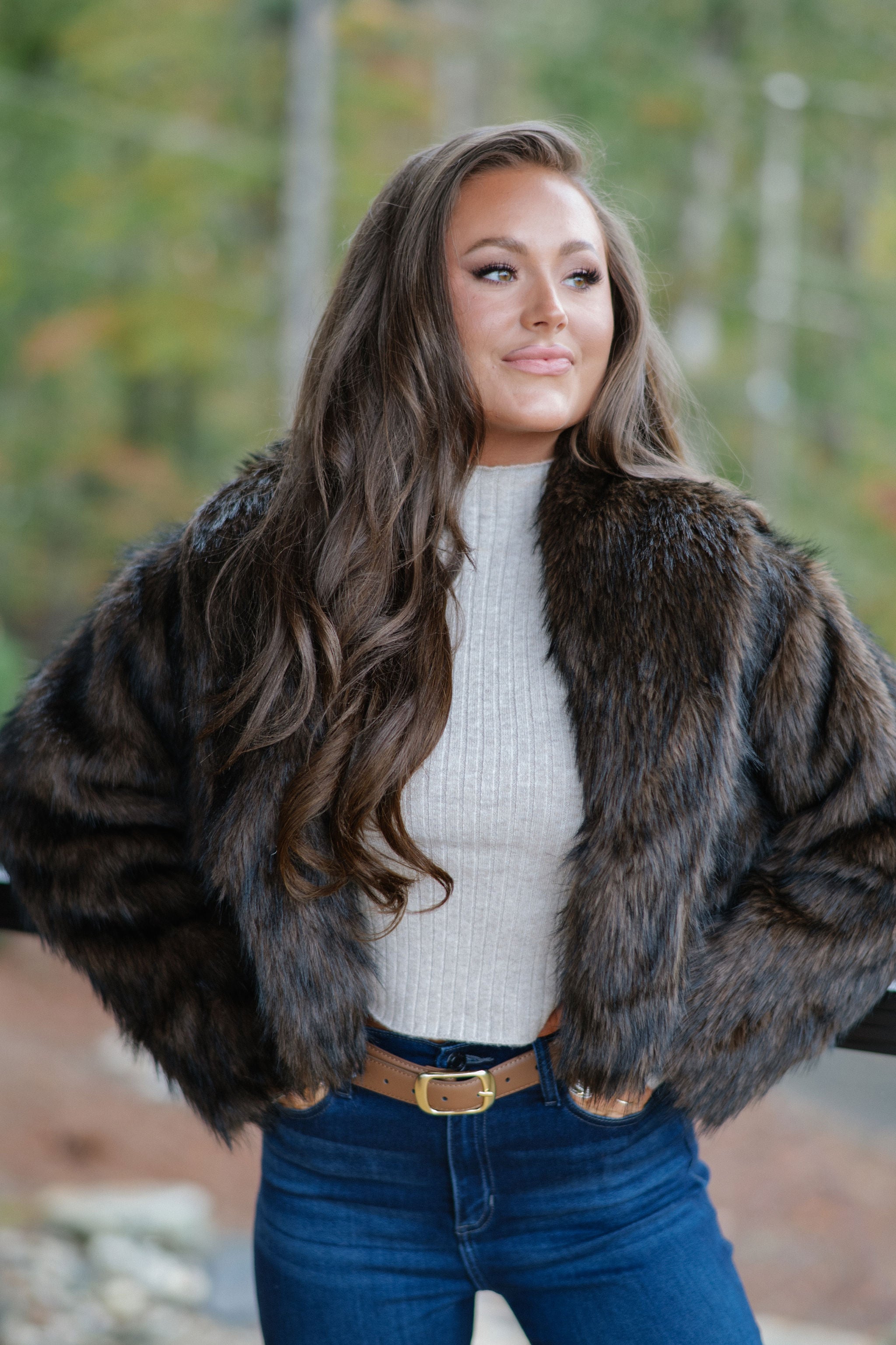 Maddie Faux Fur Jacket-Brown