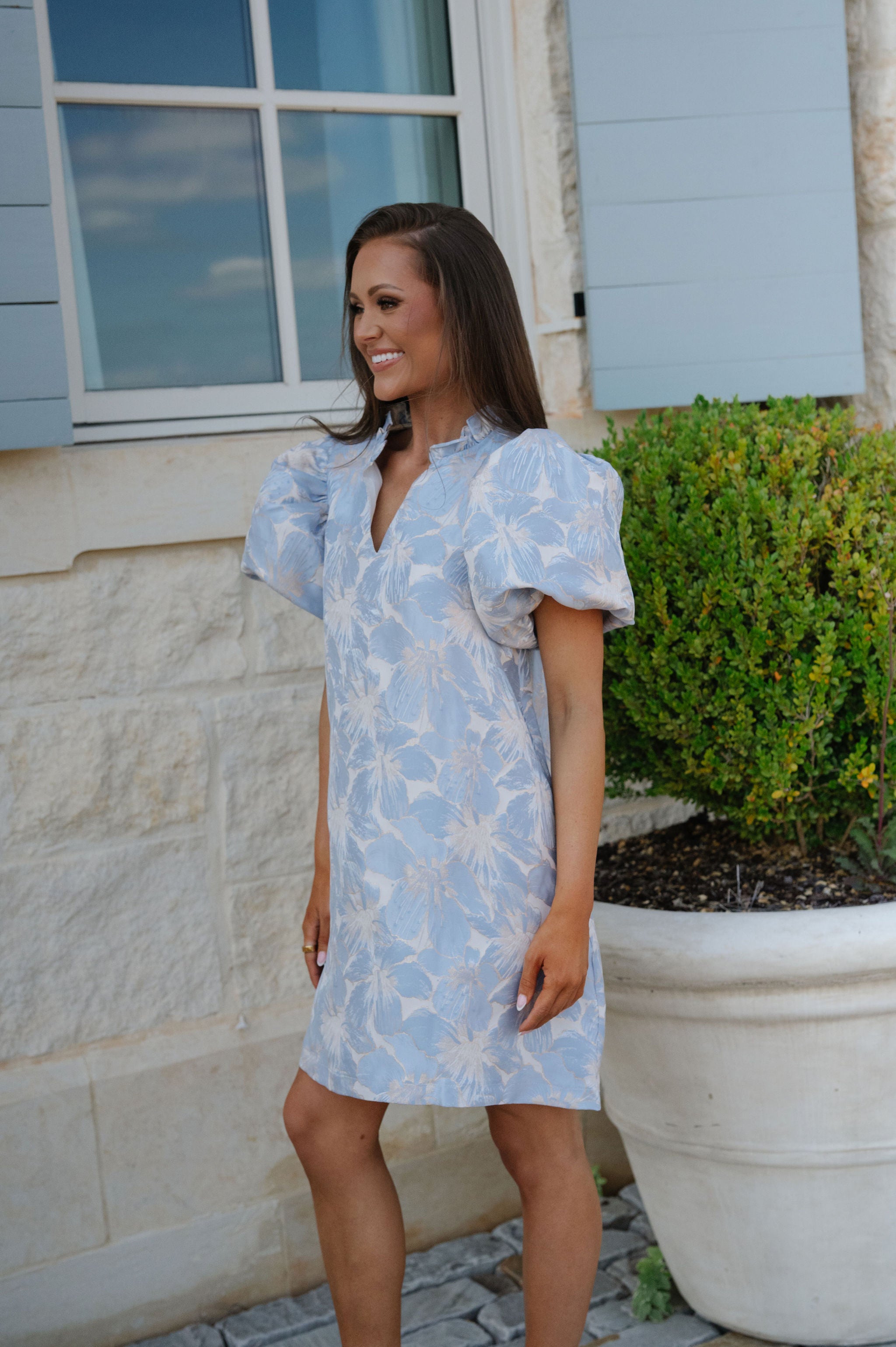 Ellie Ruffle Puff Sleeve Mini Dress-Sky