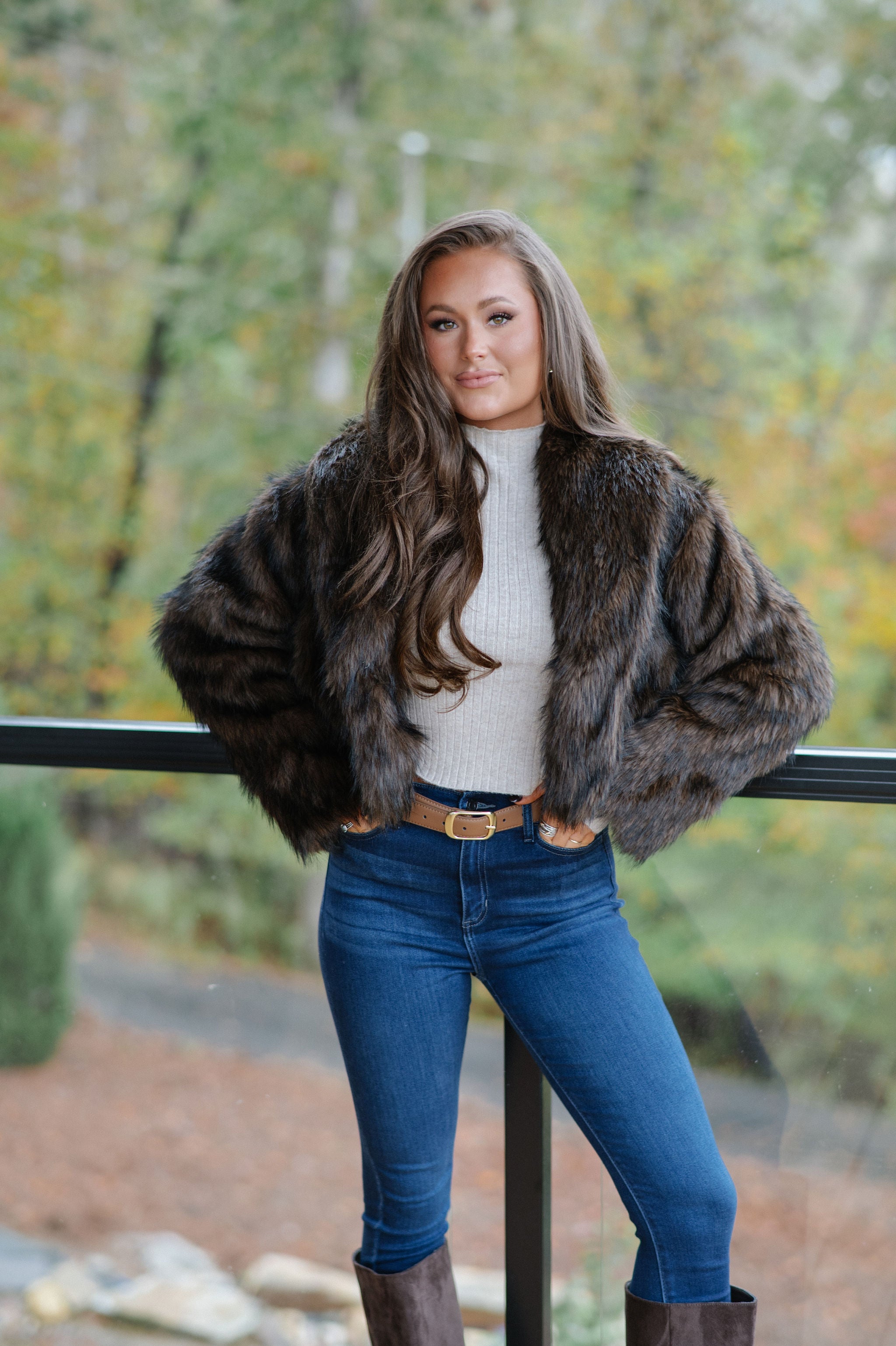 Maddie Faux Fur Jacket-Brown