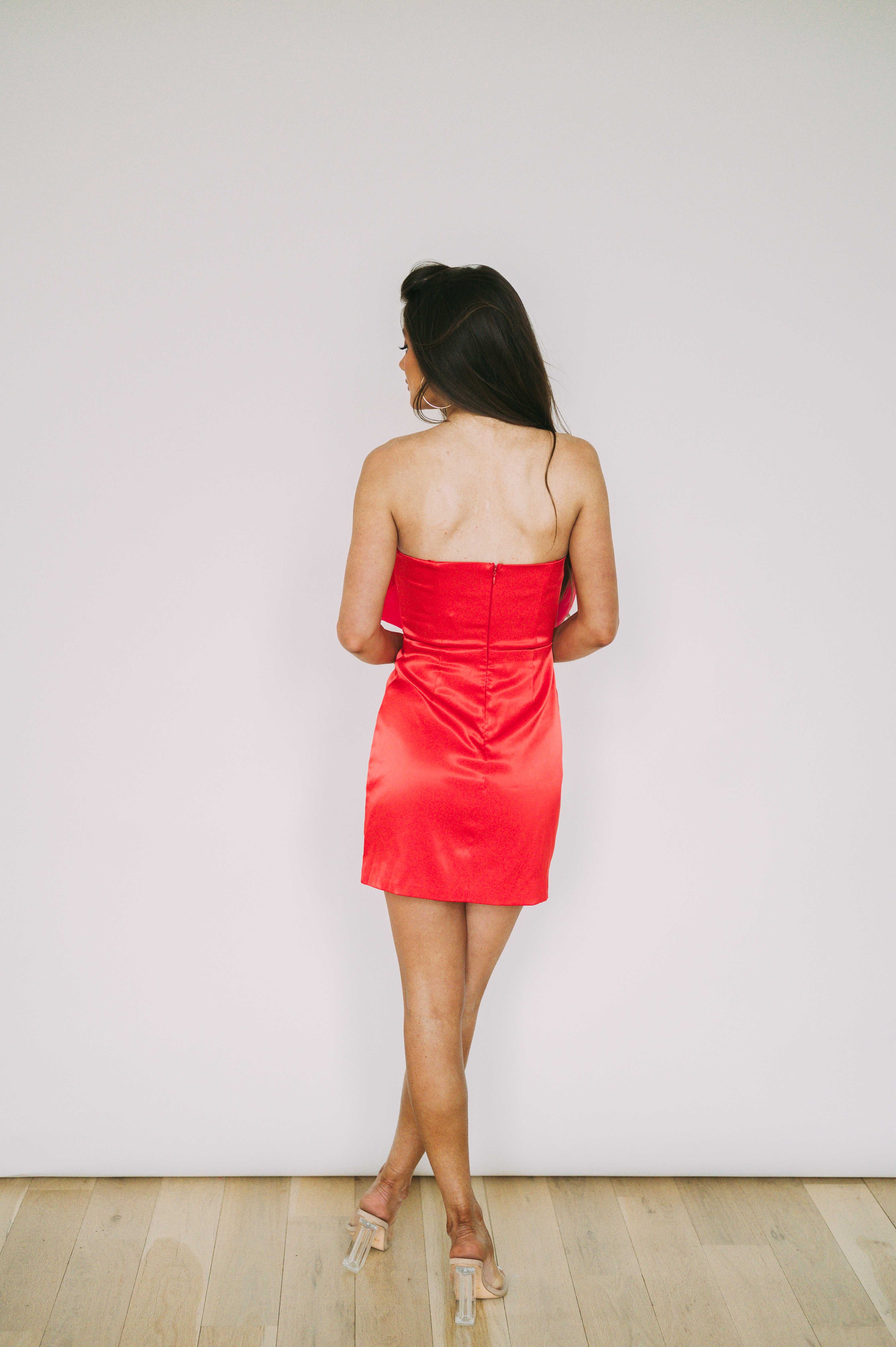 Contrasted Bow Mini Dress-Red/Pink