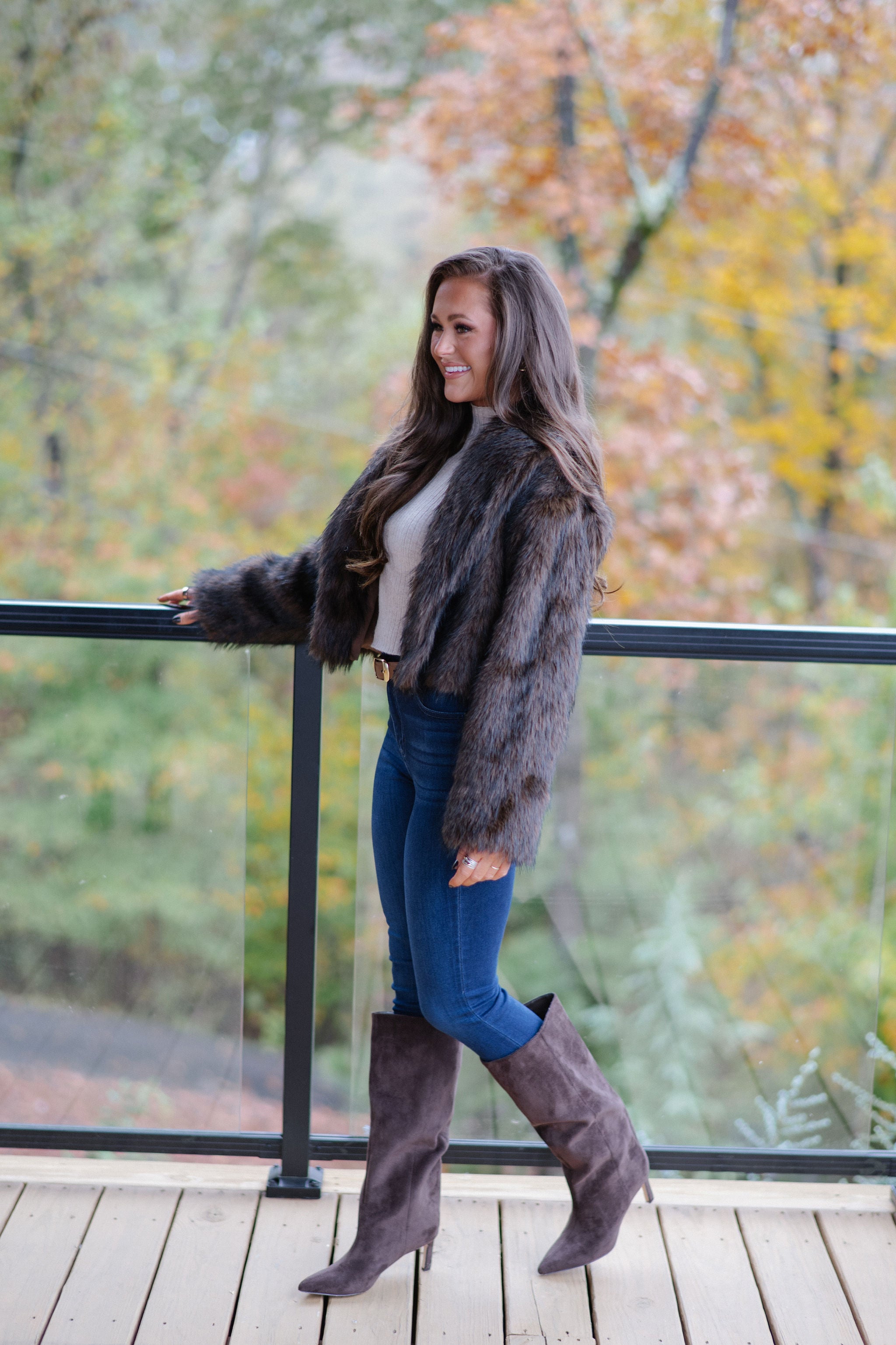 Maddie Faux Fur Jacket-Brown