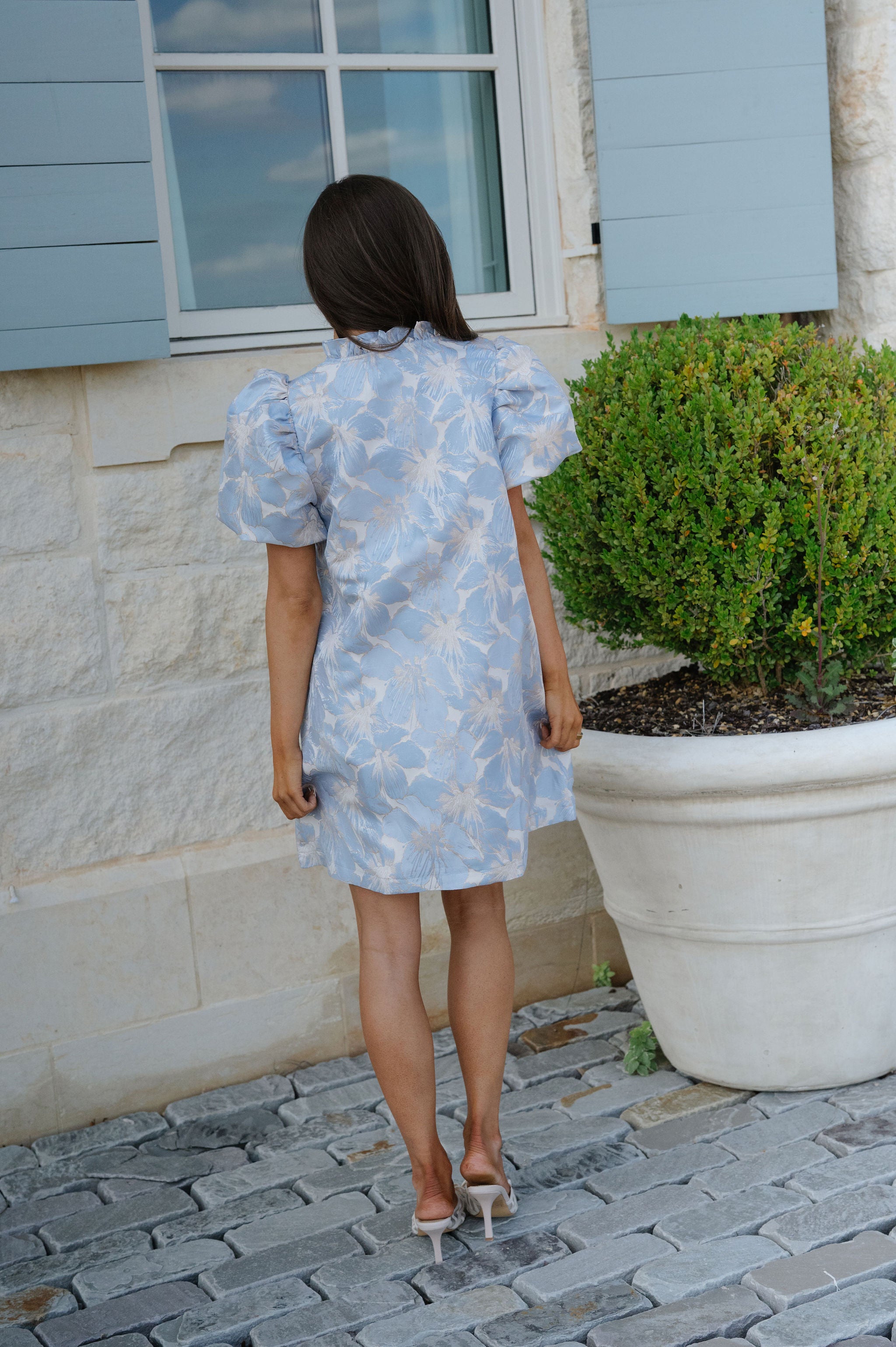 Ellie Ruffle Puff Sleeve Mini Dress-Sky