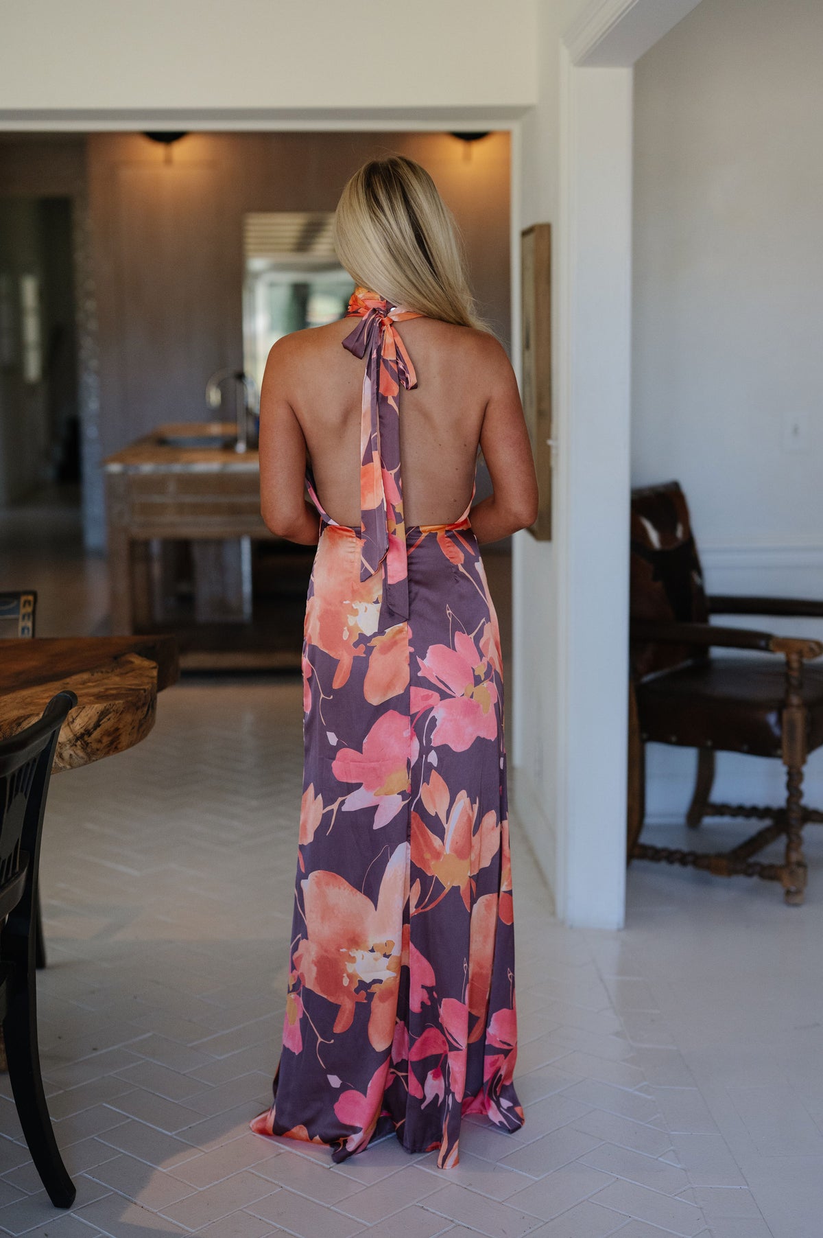 Thea V-Neck Maxi Dress-Brown Multi