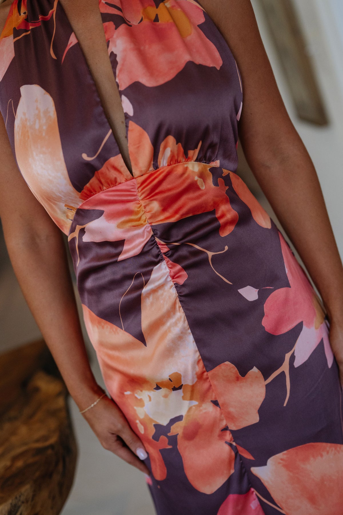 Thea V-Neck Maxi Dress-Brown Multi