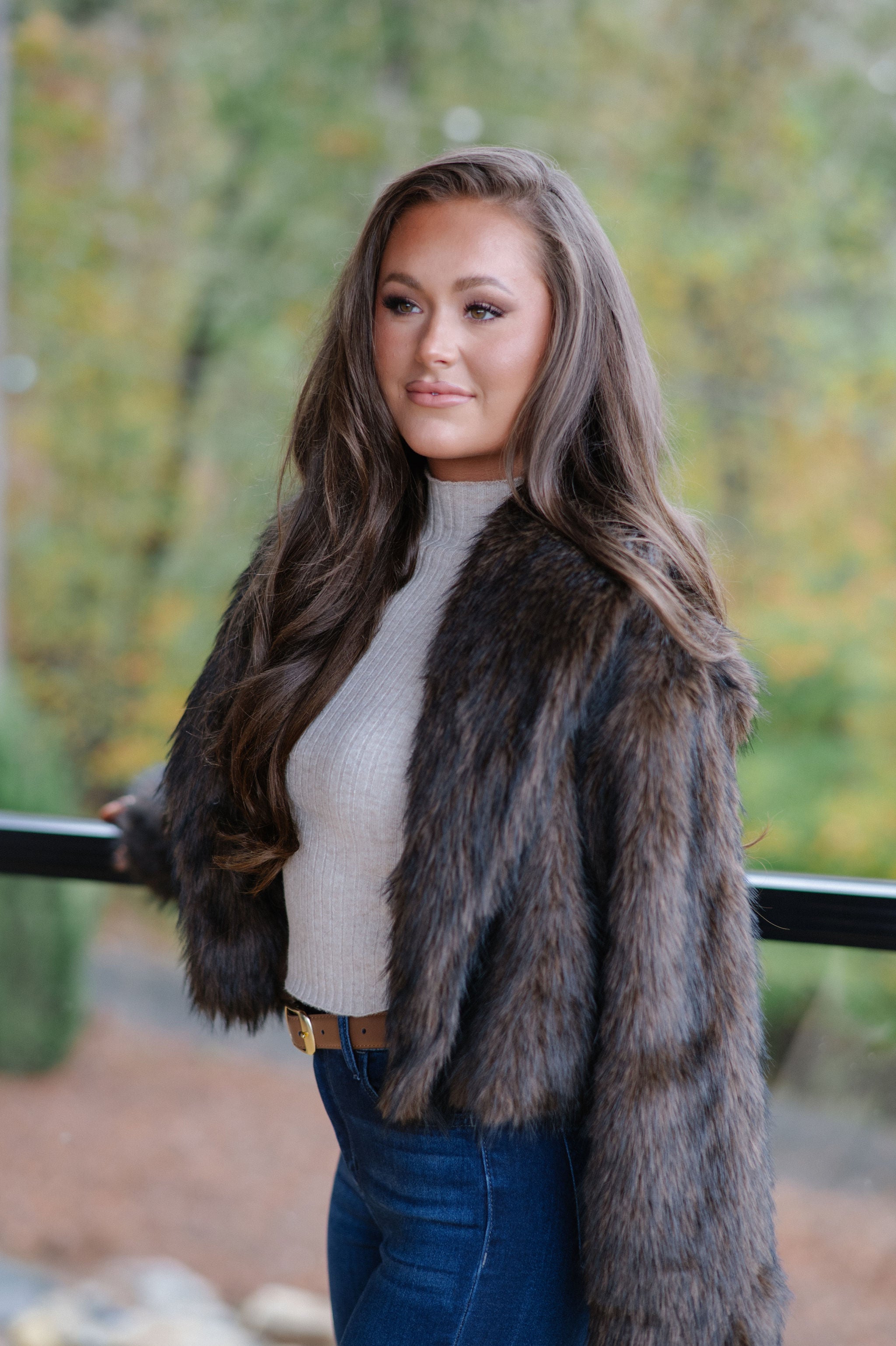 Maddie Faux Fur Jacket-Brown