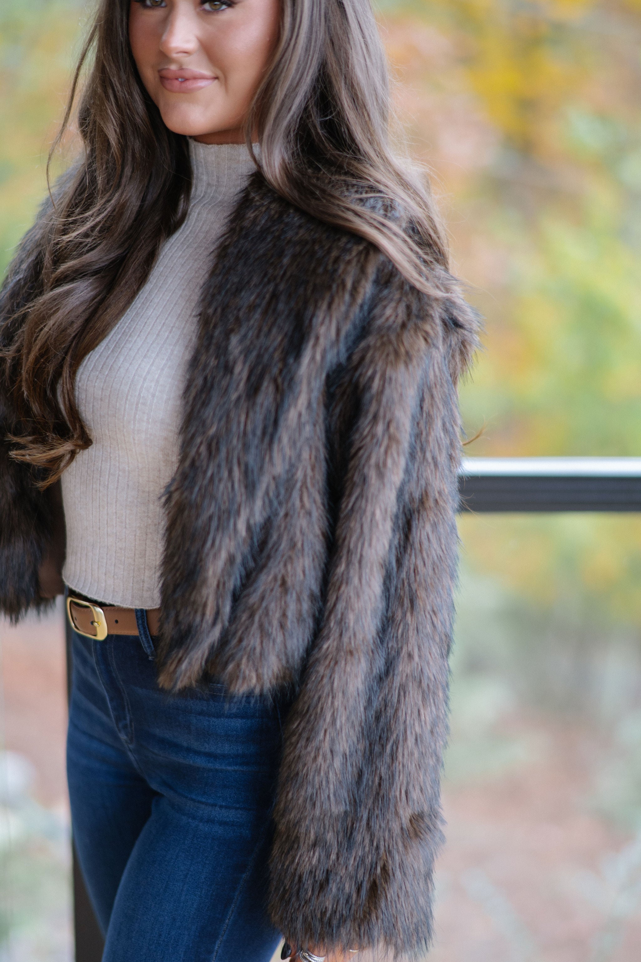 Maddie Faux Fur Jacket-Brown