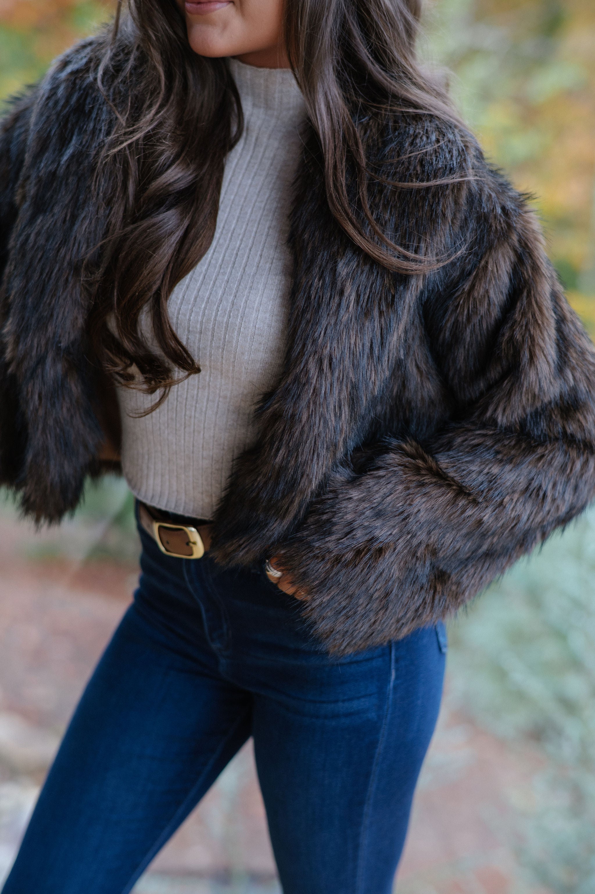 Maddie Faux Fur Jacket-Brown