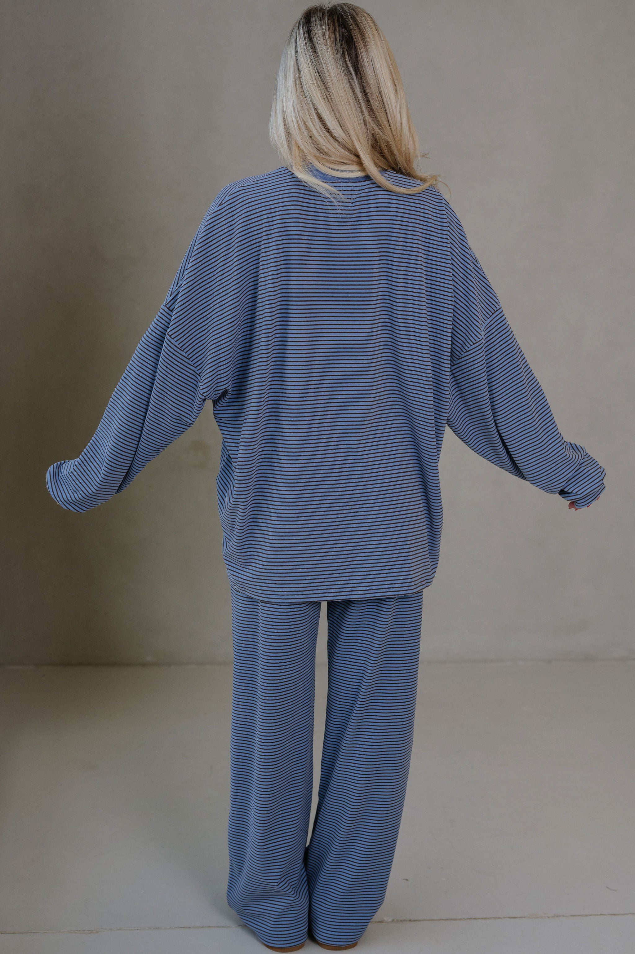 Nora Striped Fleece Oversized Top-Blue