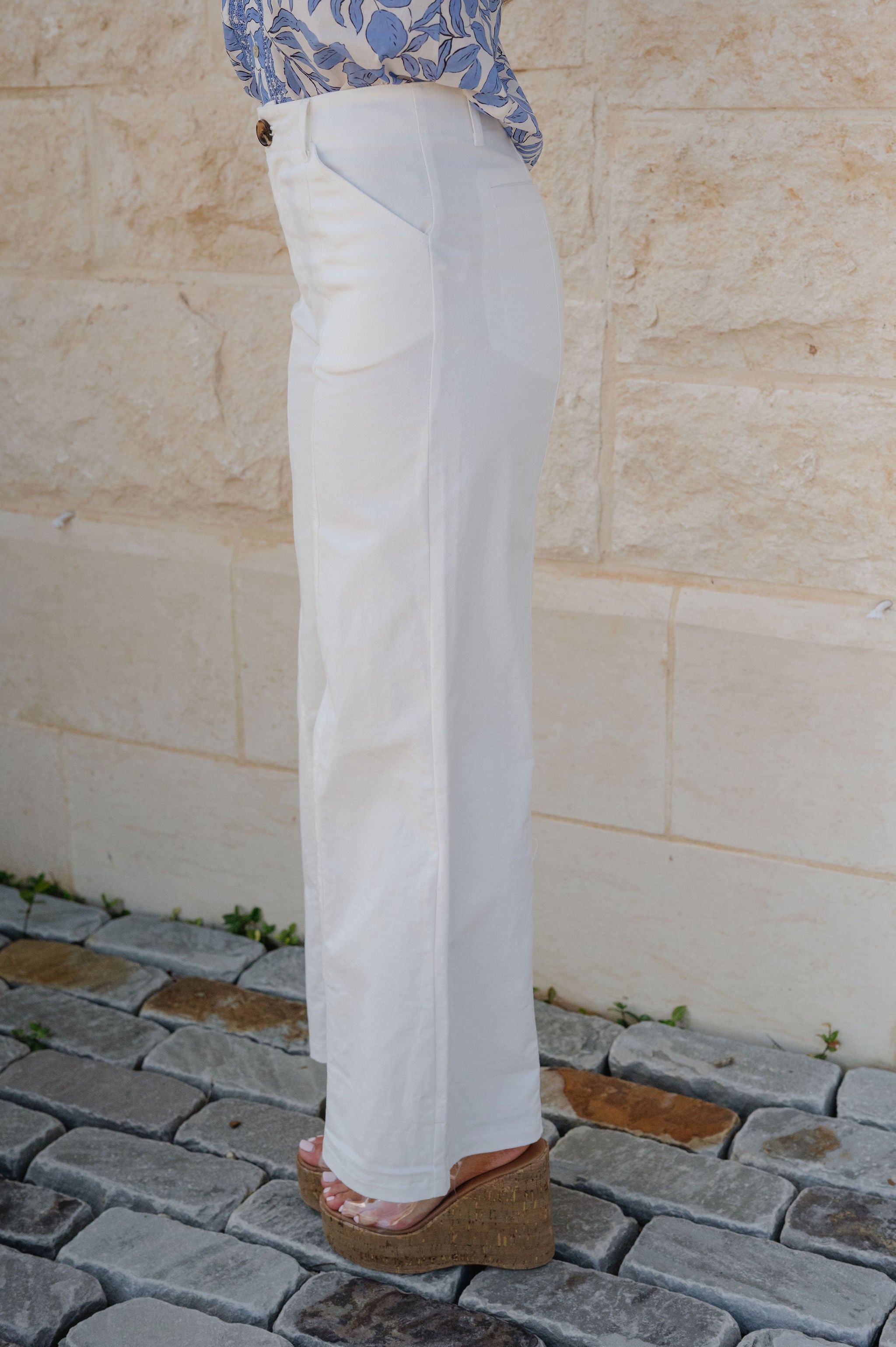 Karly High Rise Wide Leg Pants-Off White