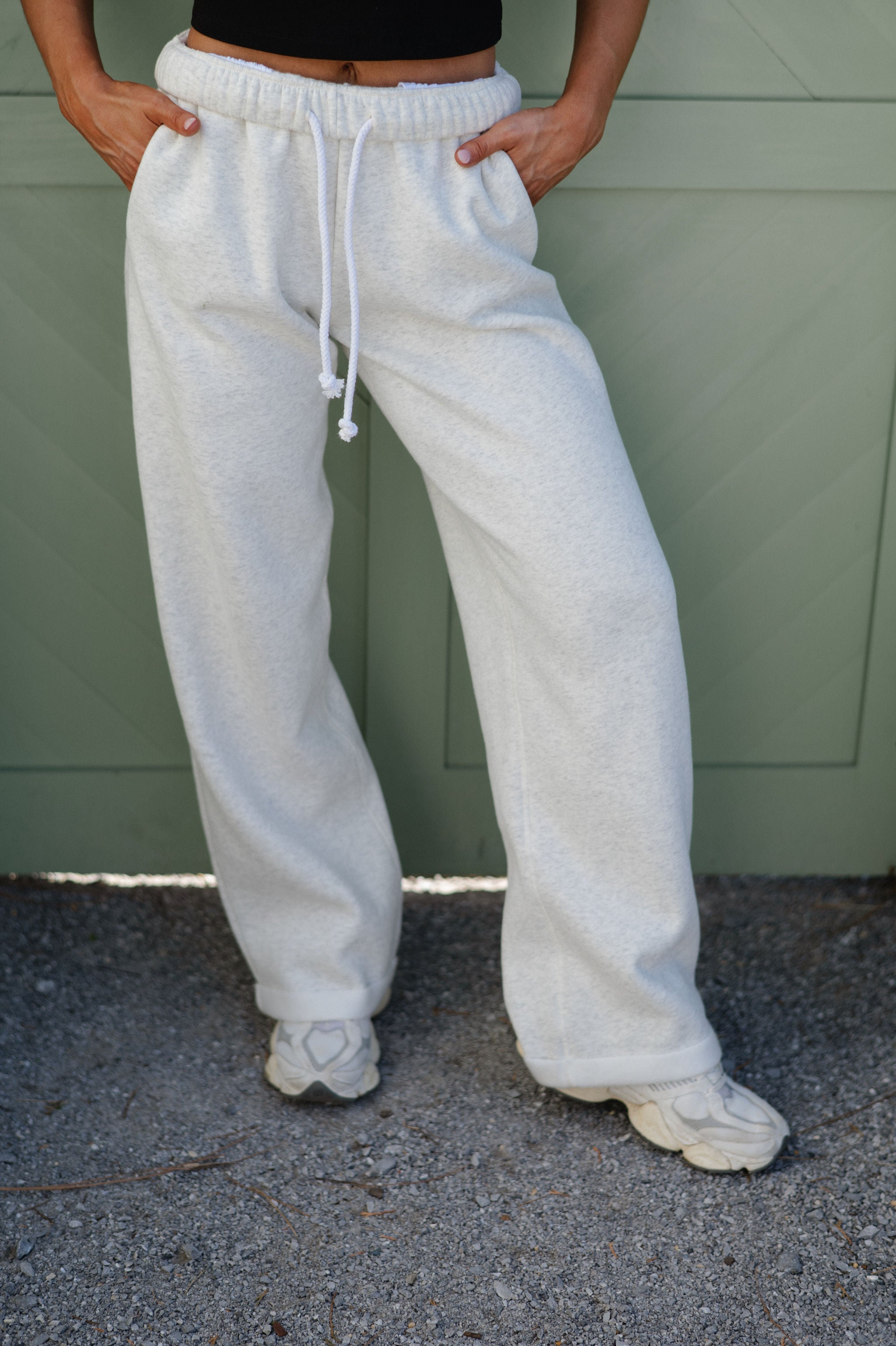 Lani Fleece Wide Leg Sweatpants- Heather Grey