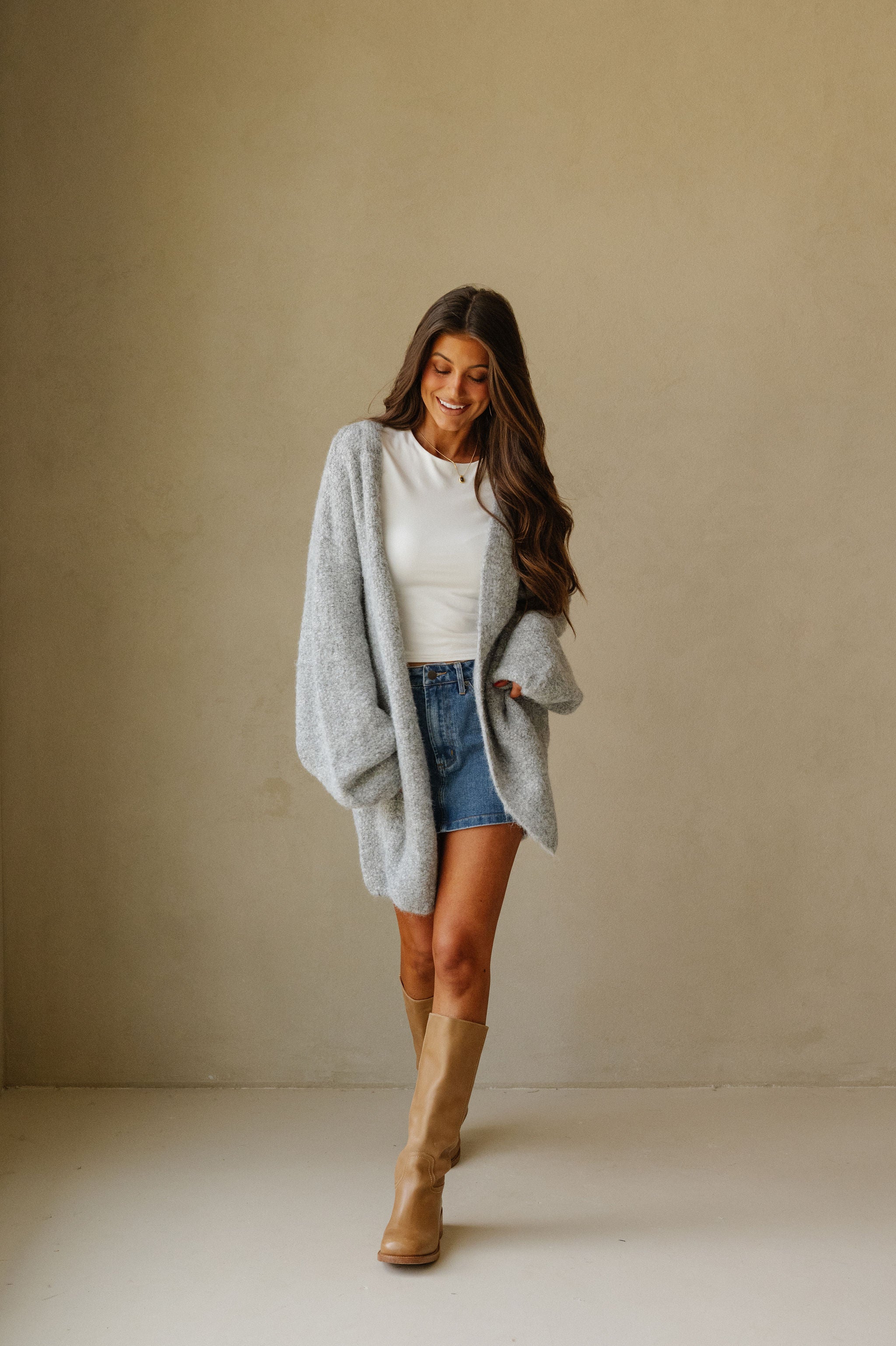 Oversized Brushed Sweater Cardigan-Grey
