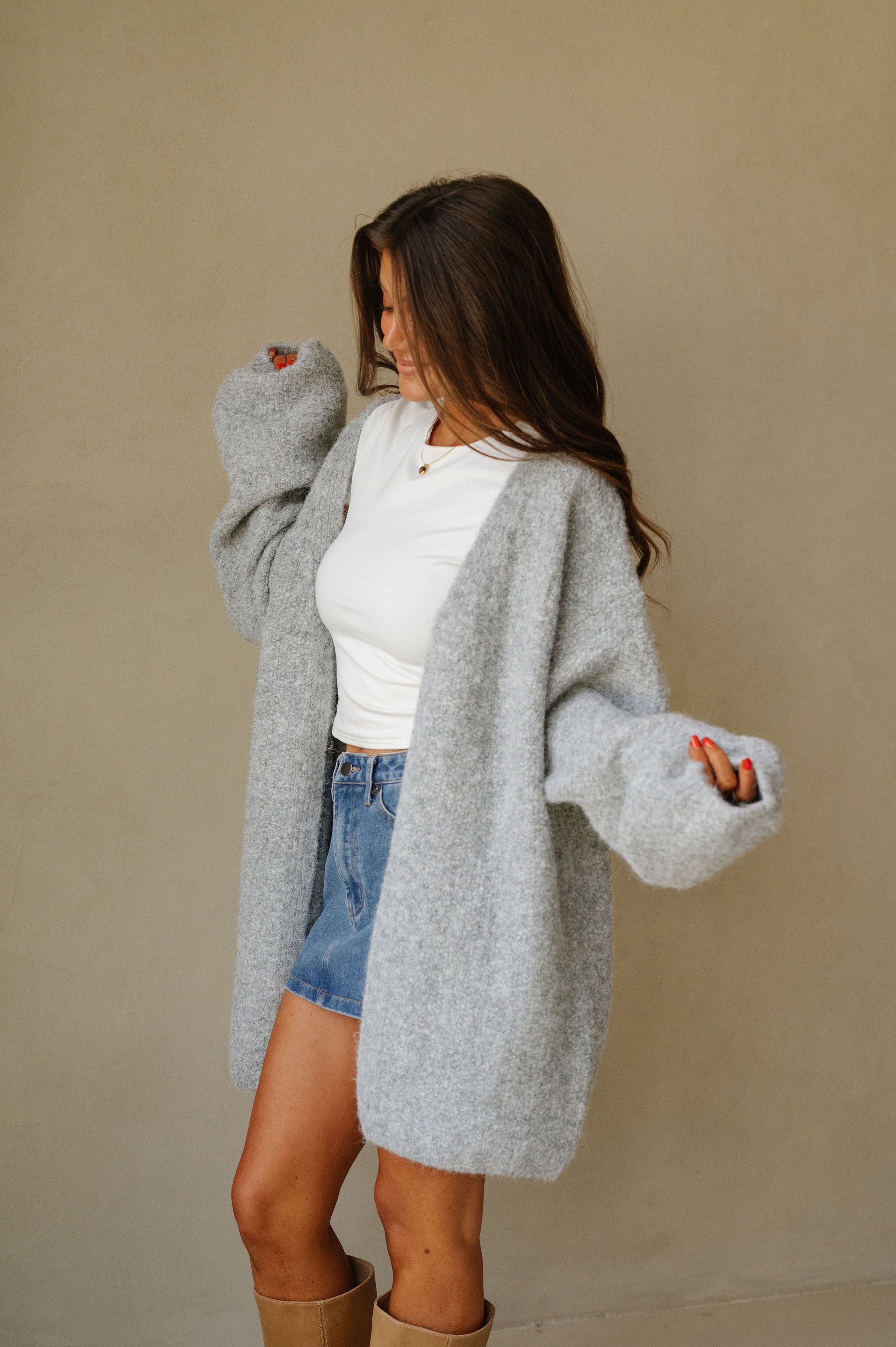 Oversized Brushed Sweater Cardigan-Grey