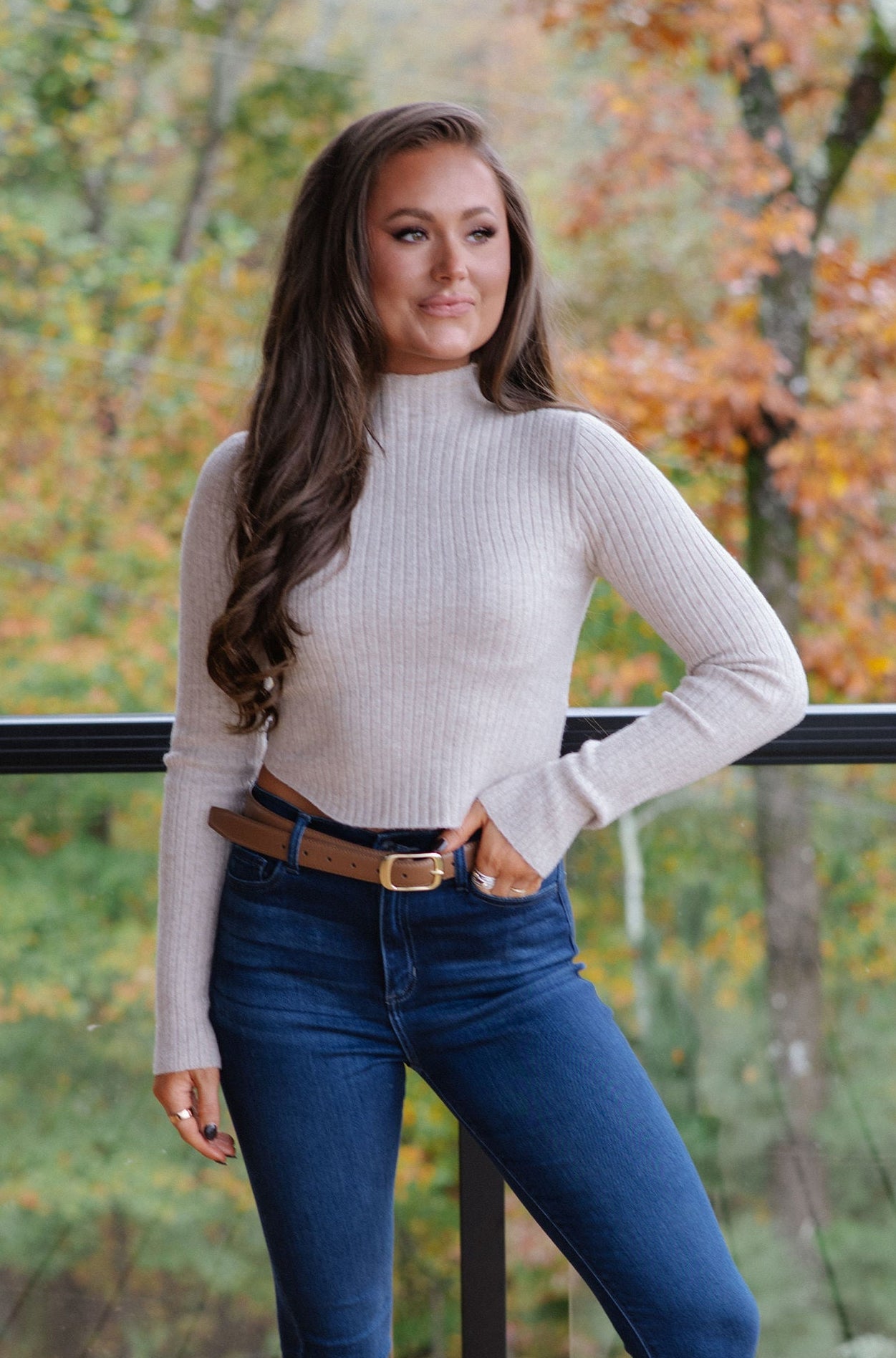 Tilly Ribbed Mock Neck Sweater-Taupe