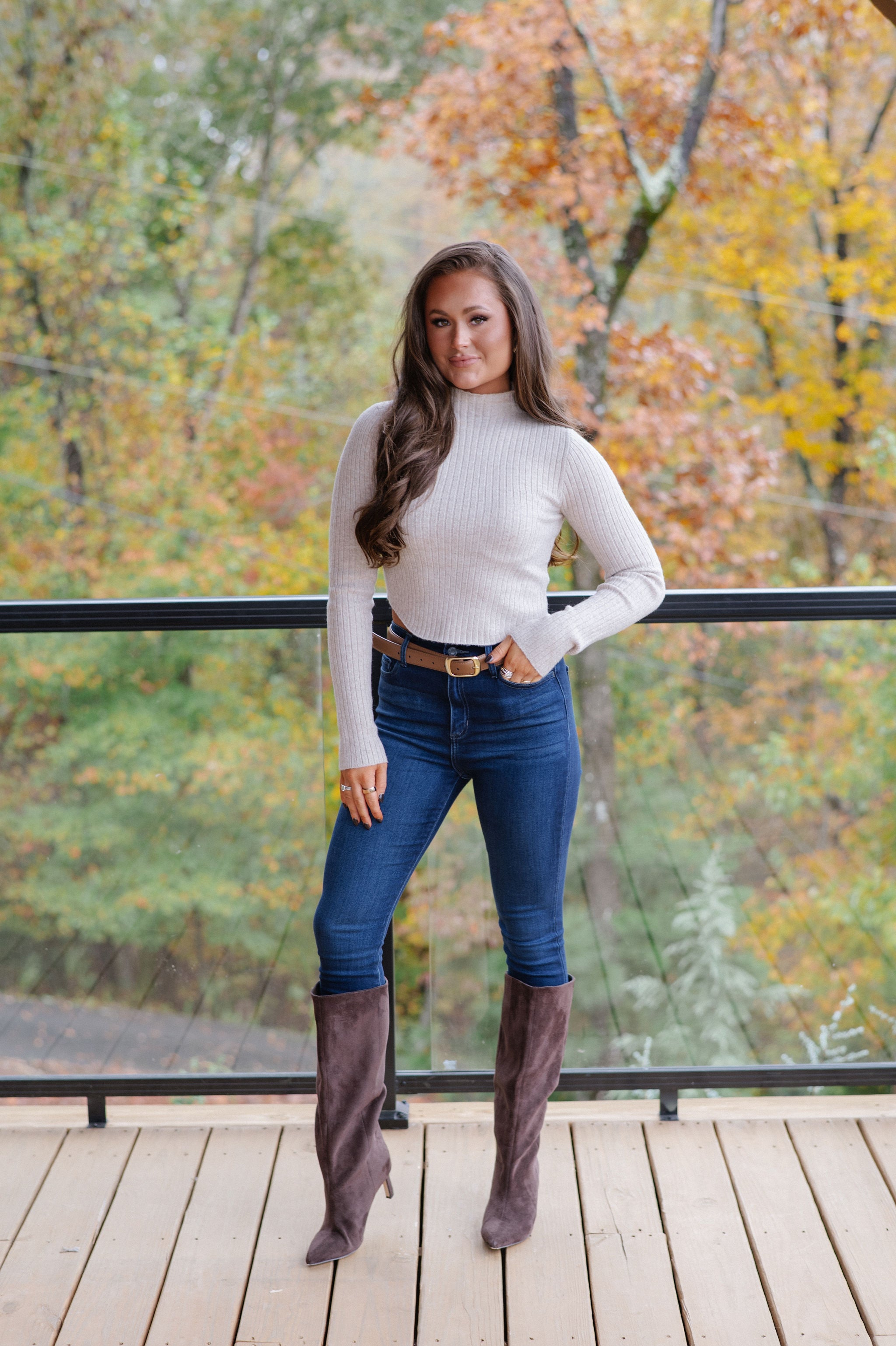 Tilly Ribbed Mock Neck Sweater-Taupe