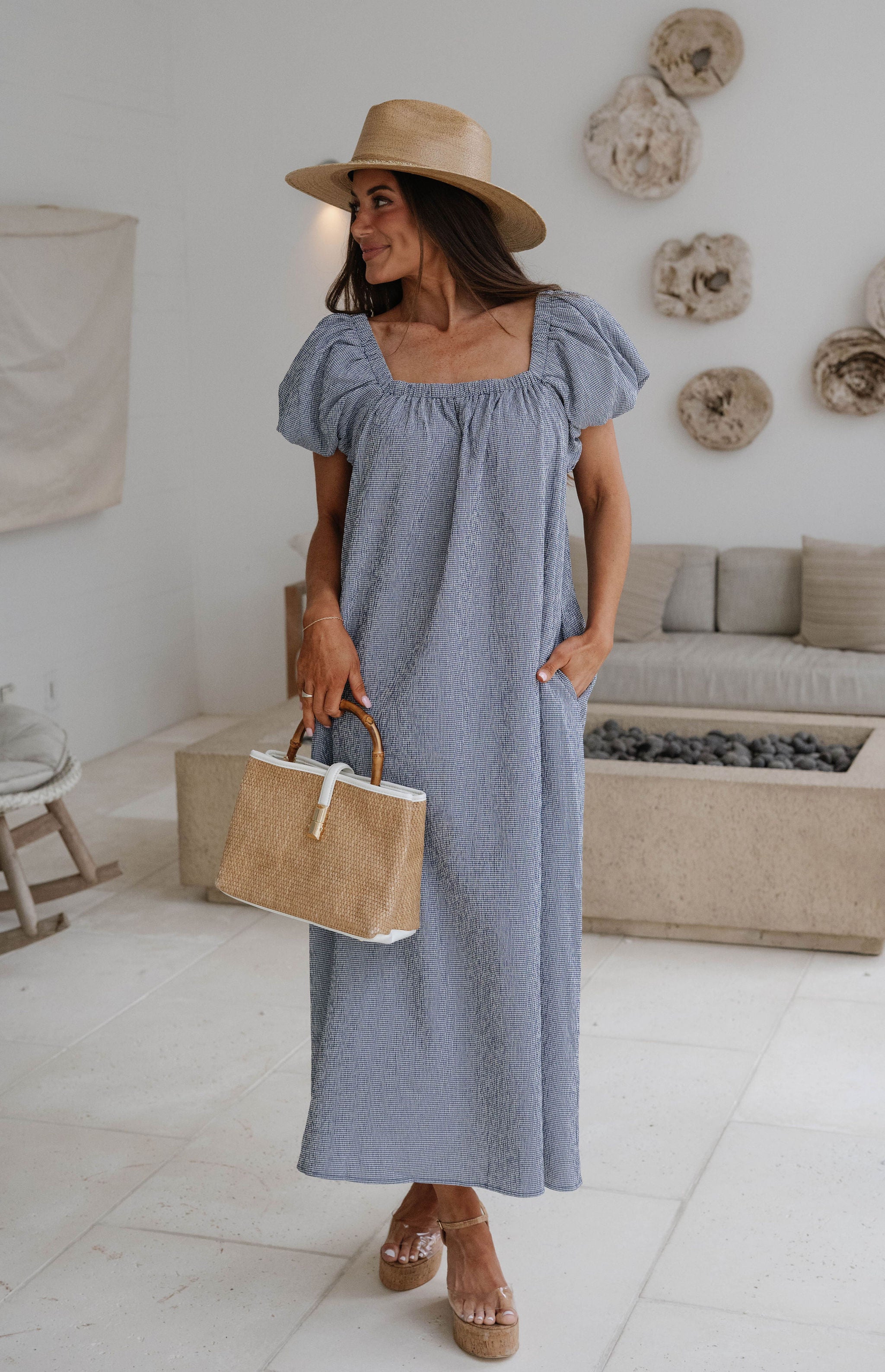 Teagan Gingham Maxi Dress-Navy