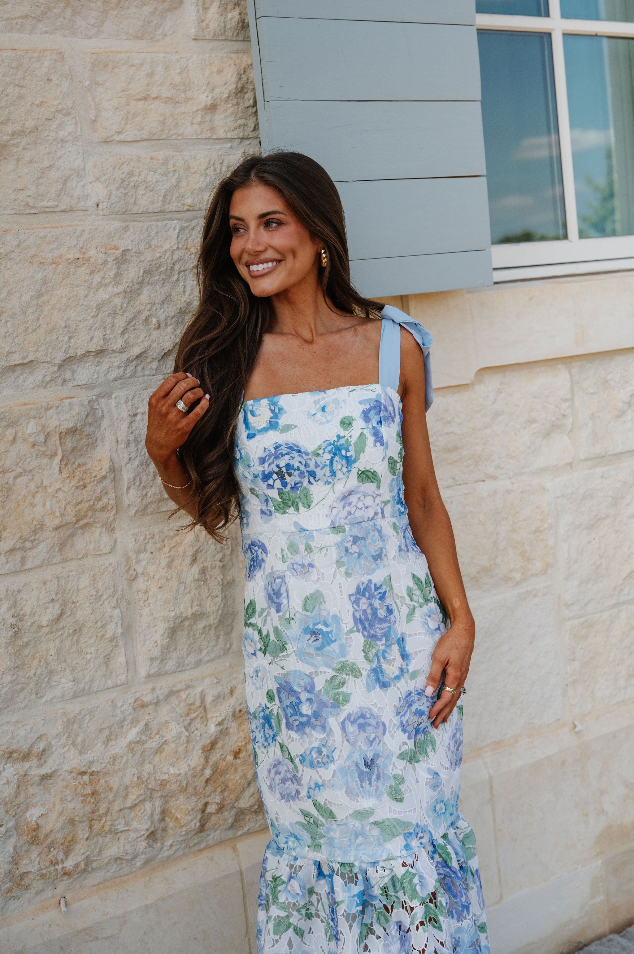 Floral Printed Midi Dress-Blue