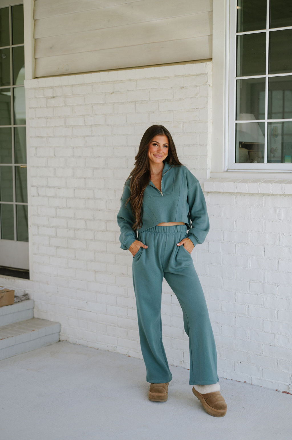 College Quarter Zip & Pant- Green