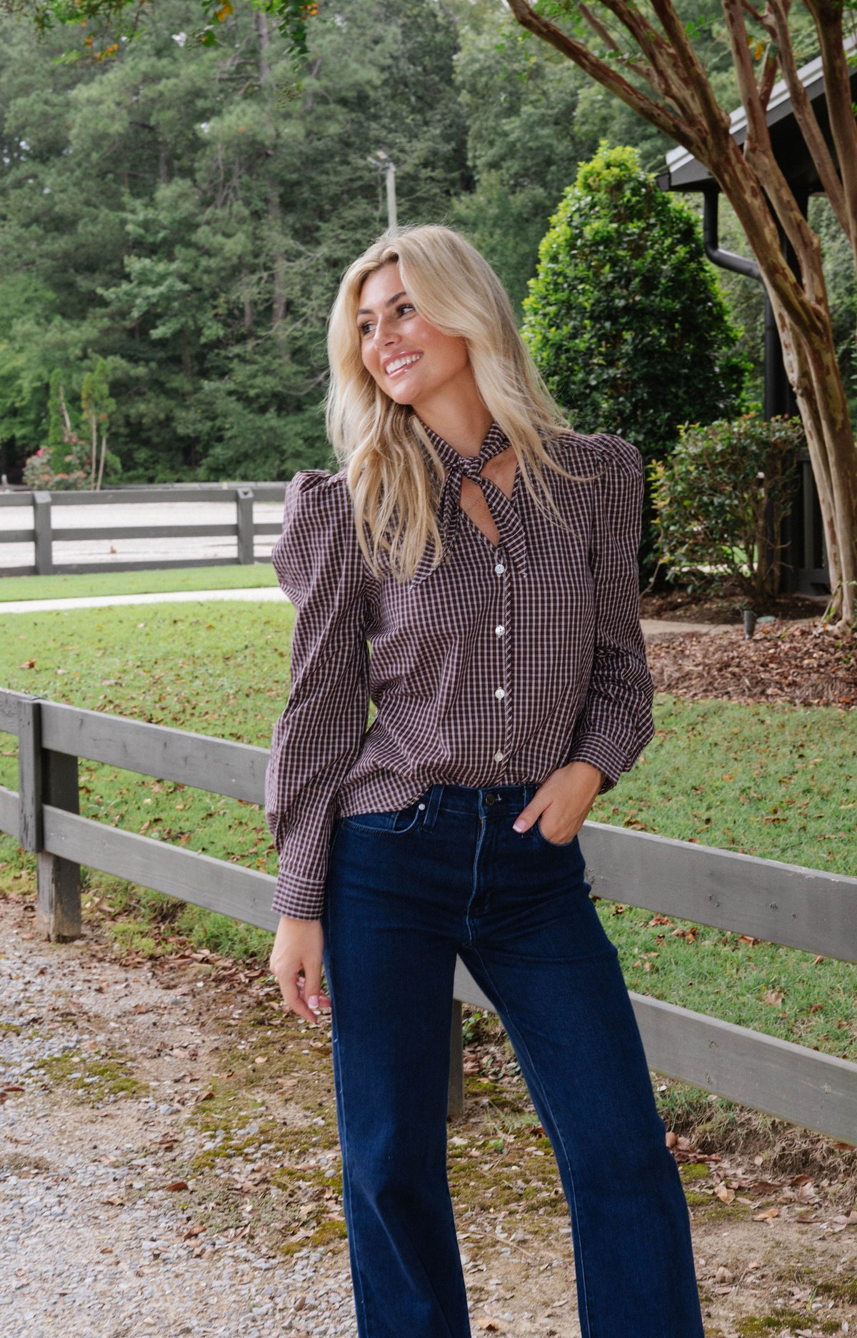 Emily Gingham Blouse-Brown