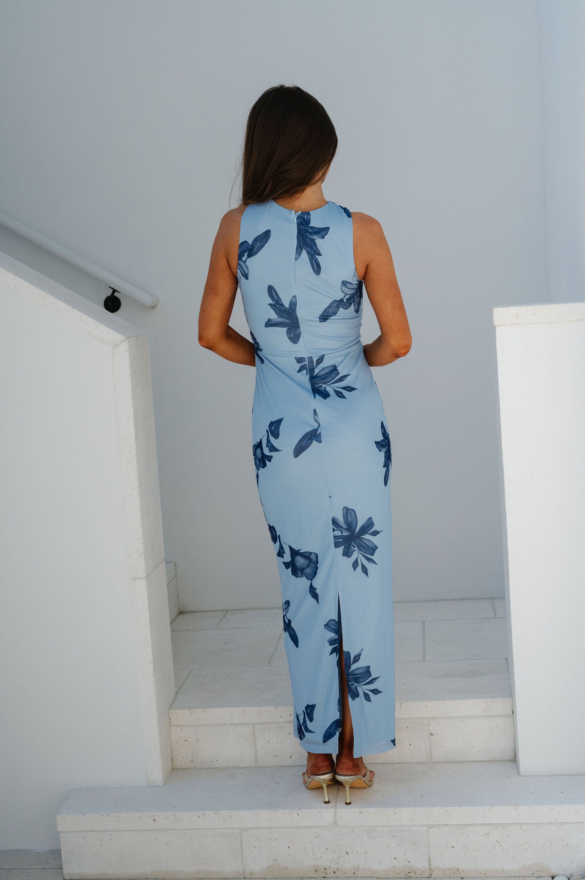 Henley Floral Maxi Dress-Blue