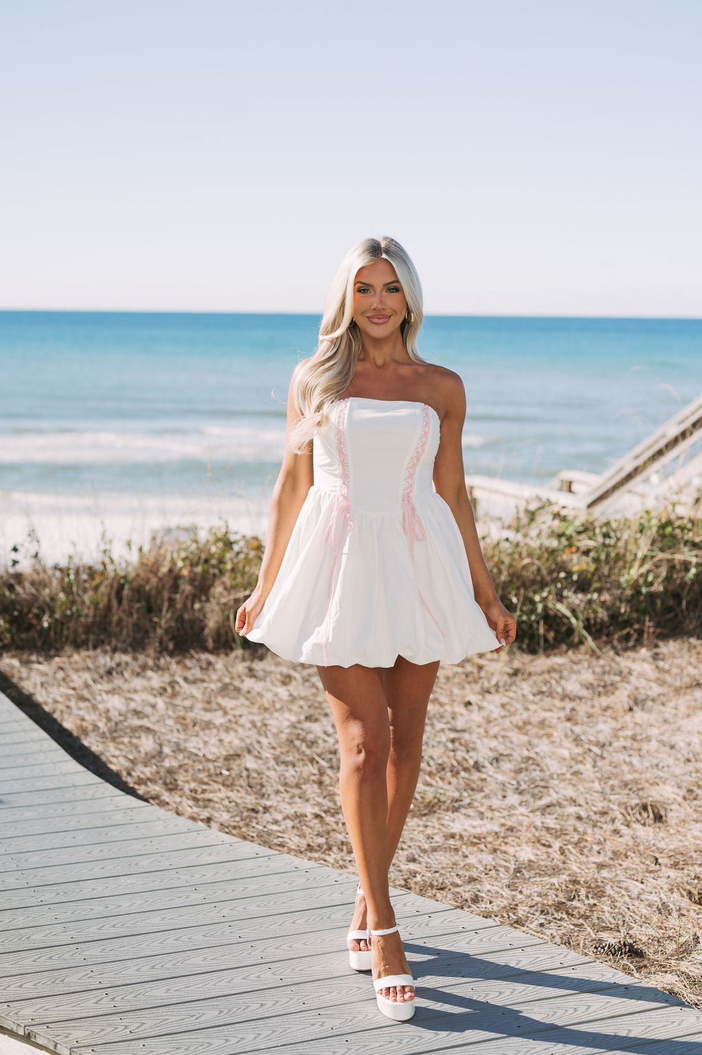 White Strapless Bubble Dress