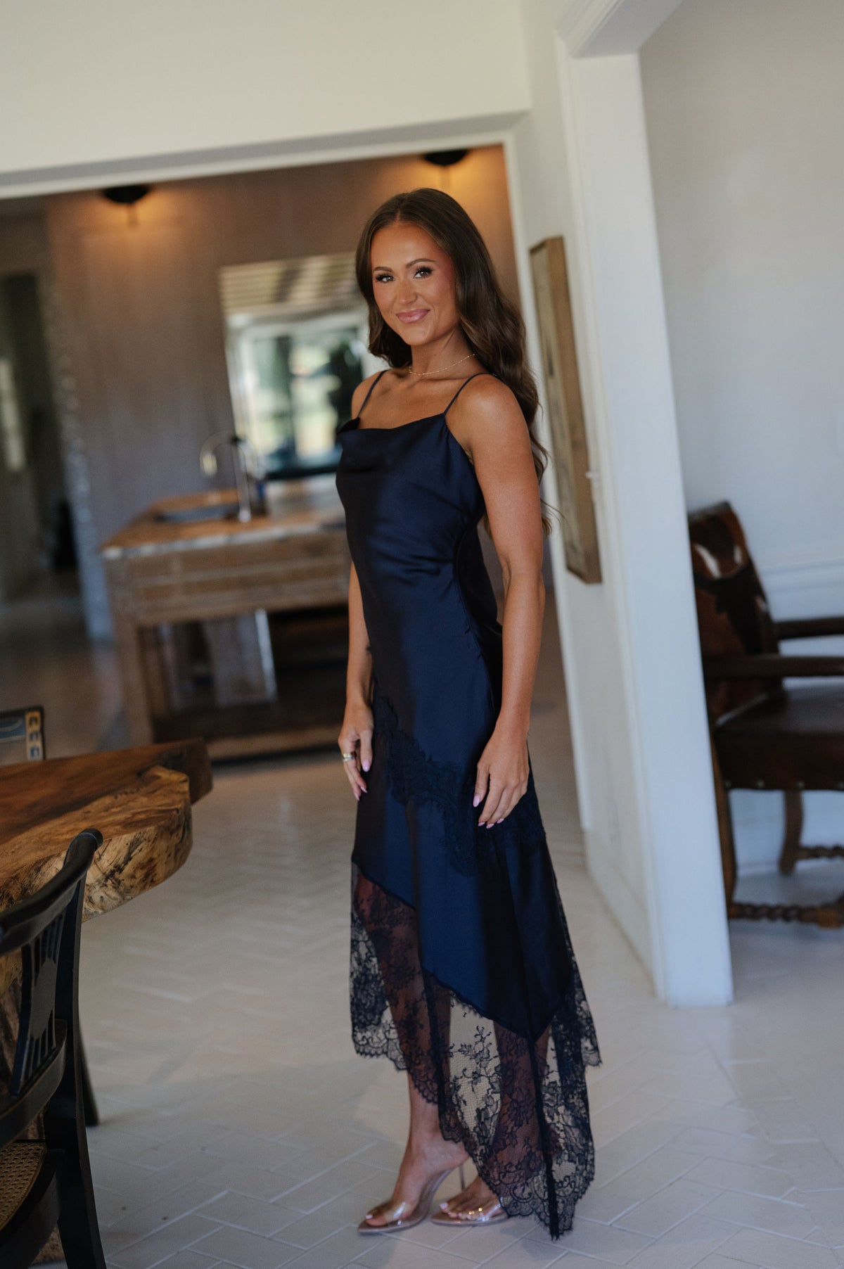 Georgia Lace Trim Midi Dress-Midnight Navy