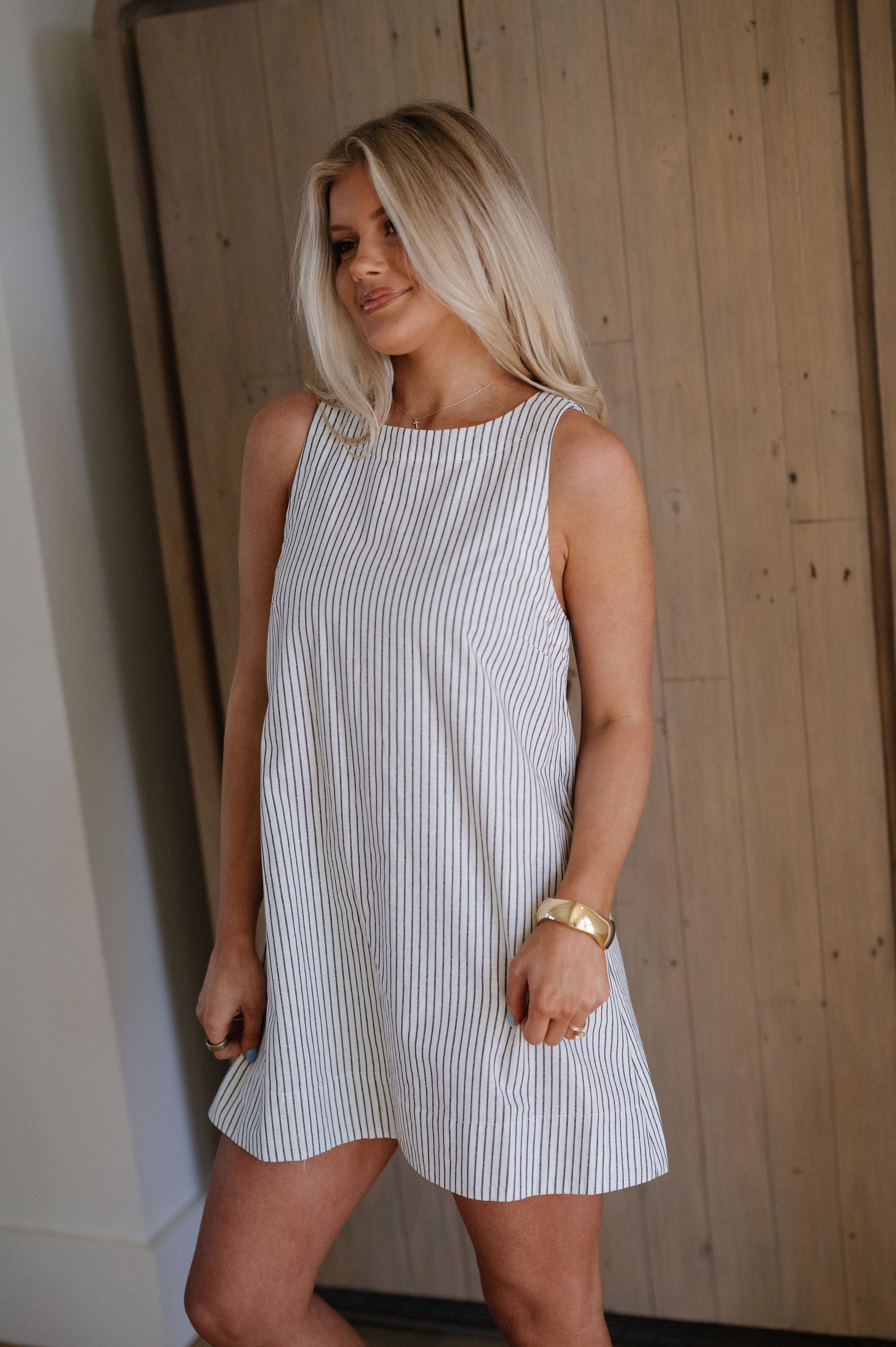 Porter Striped Mini Dress-Black/White