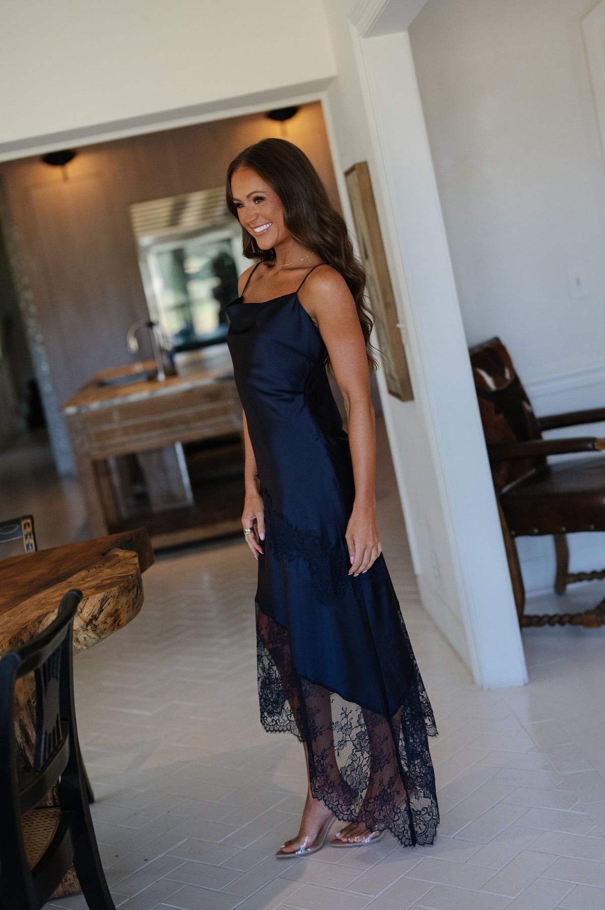 Georgia Lace Trim Midi Dress-Midnight Navy