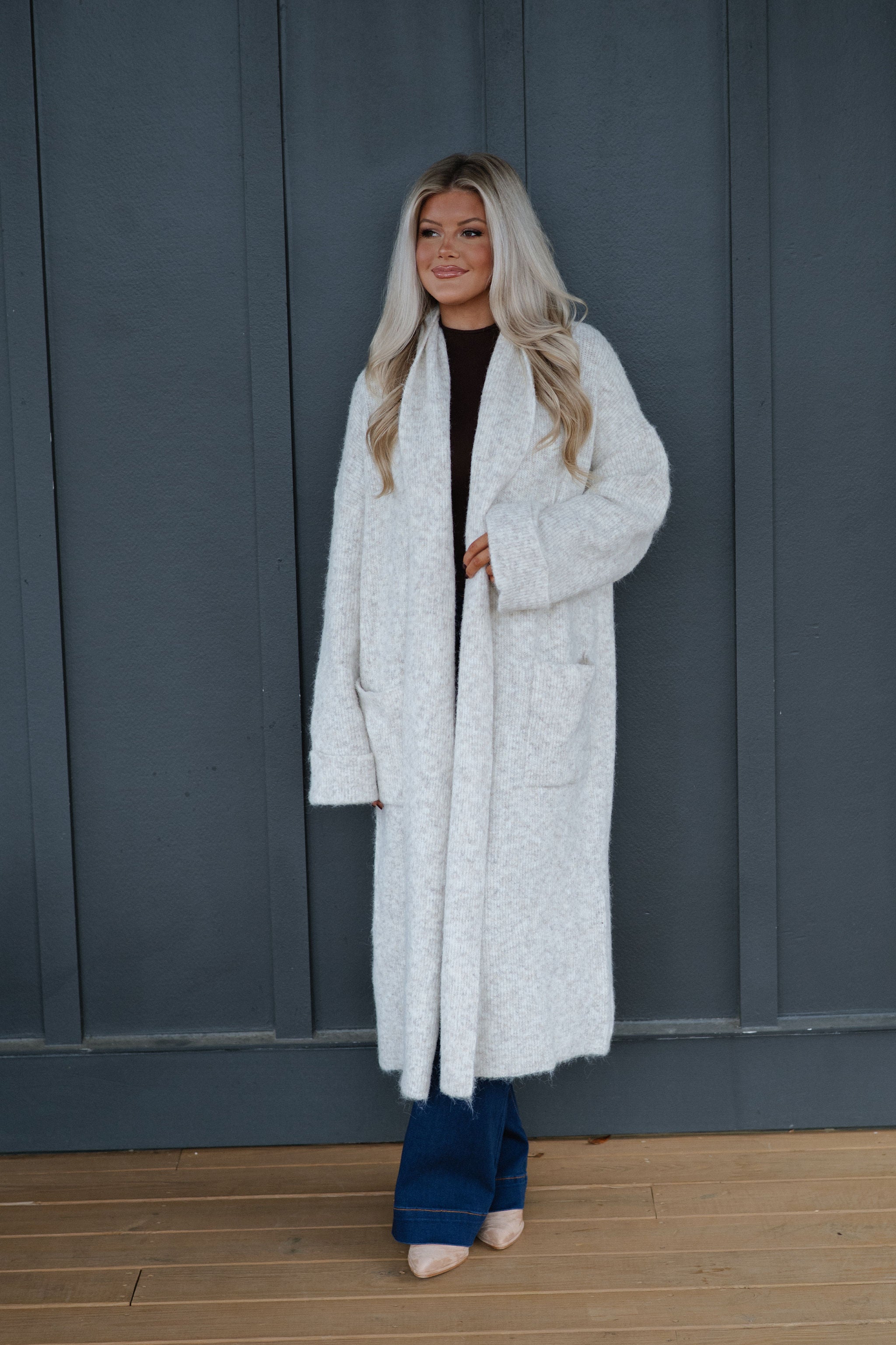 Shawl Collar Open Cardigan-Light Taupe