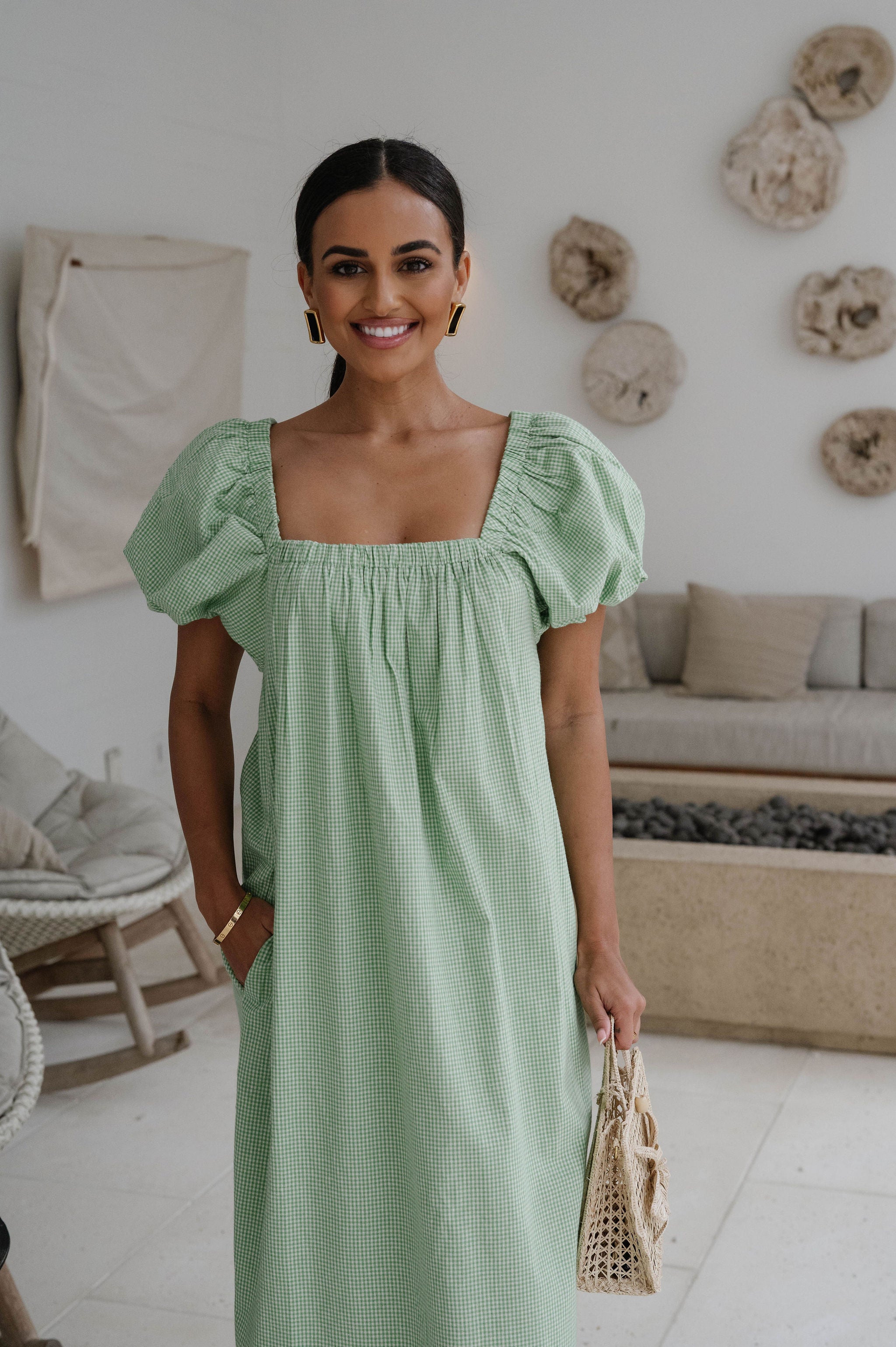 Libby Gingham Dress-Apple Green