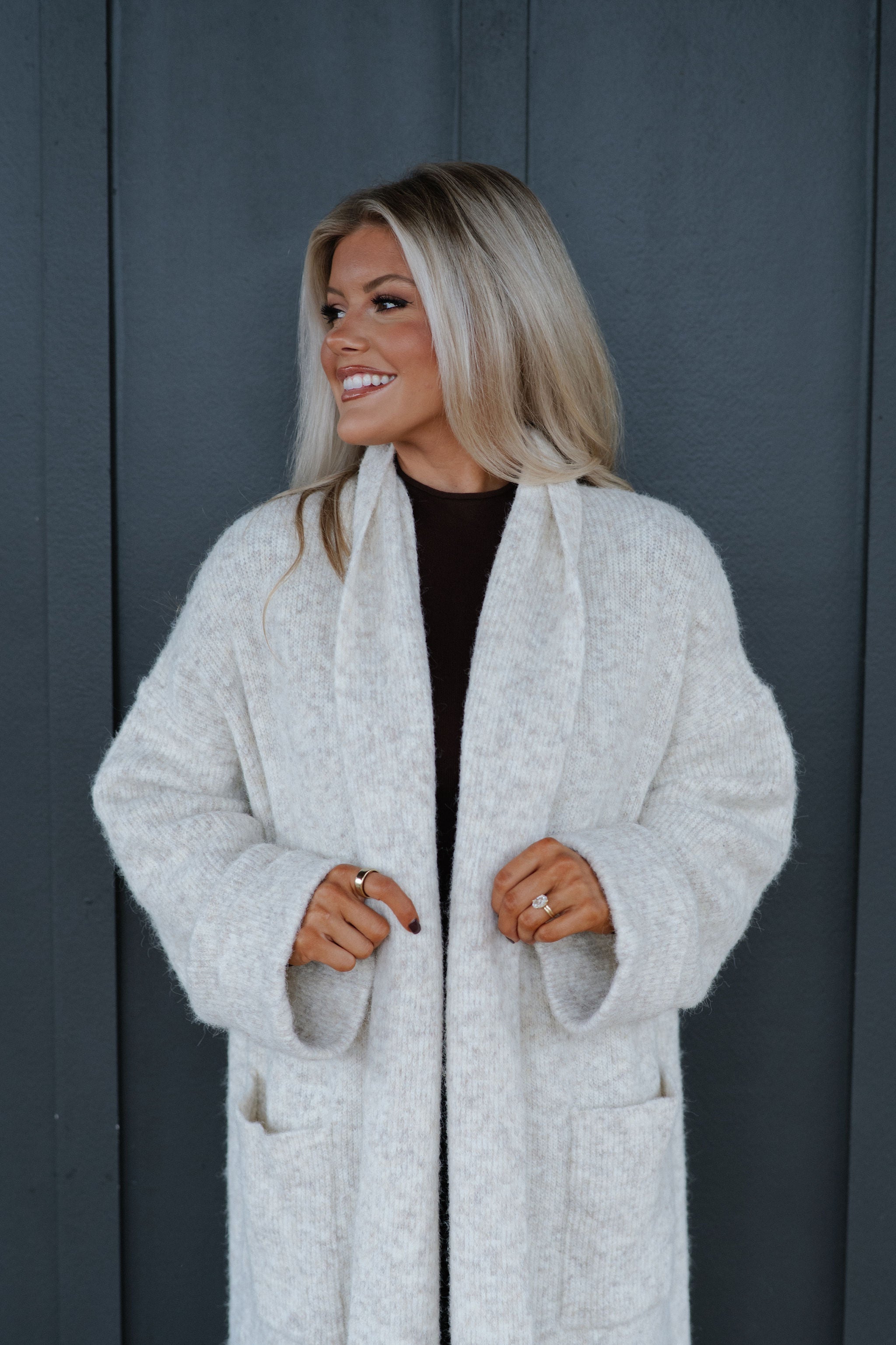 Shawl Collar Open Cardigan-Light Taupe