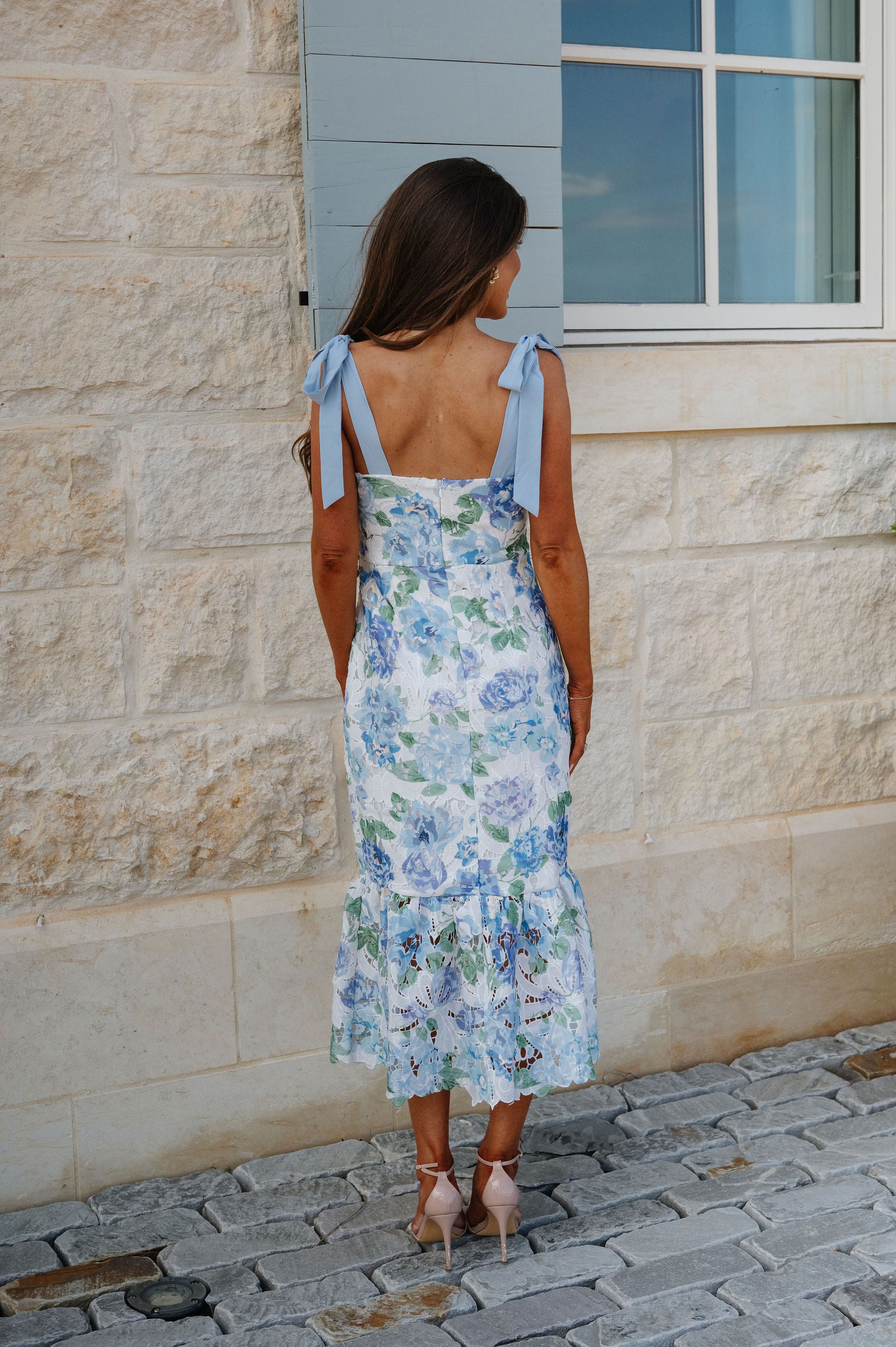 Floral Printed Midi Dress-Blue