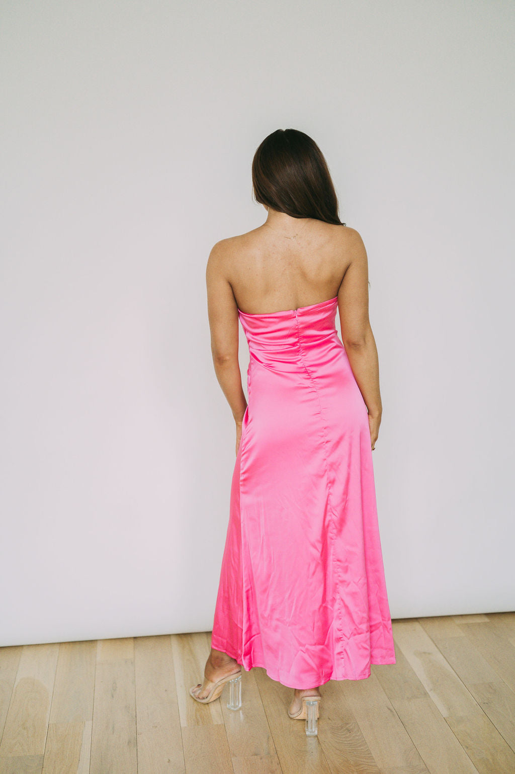 Luna Strapless Satin Dress- Pink