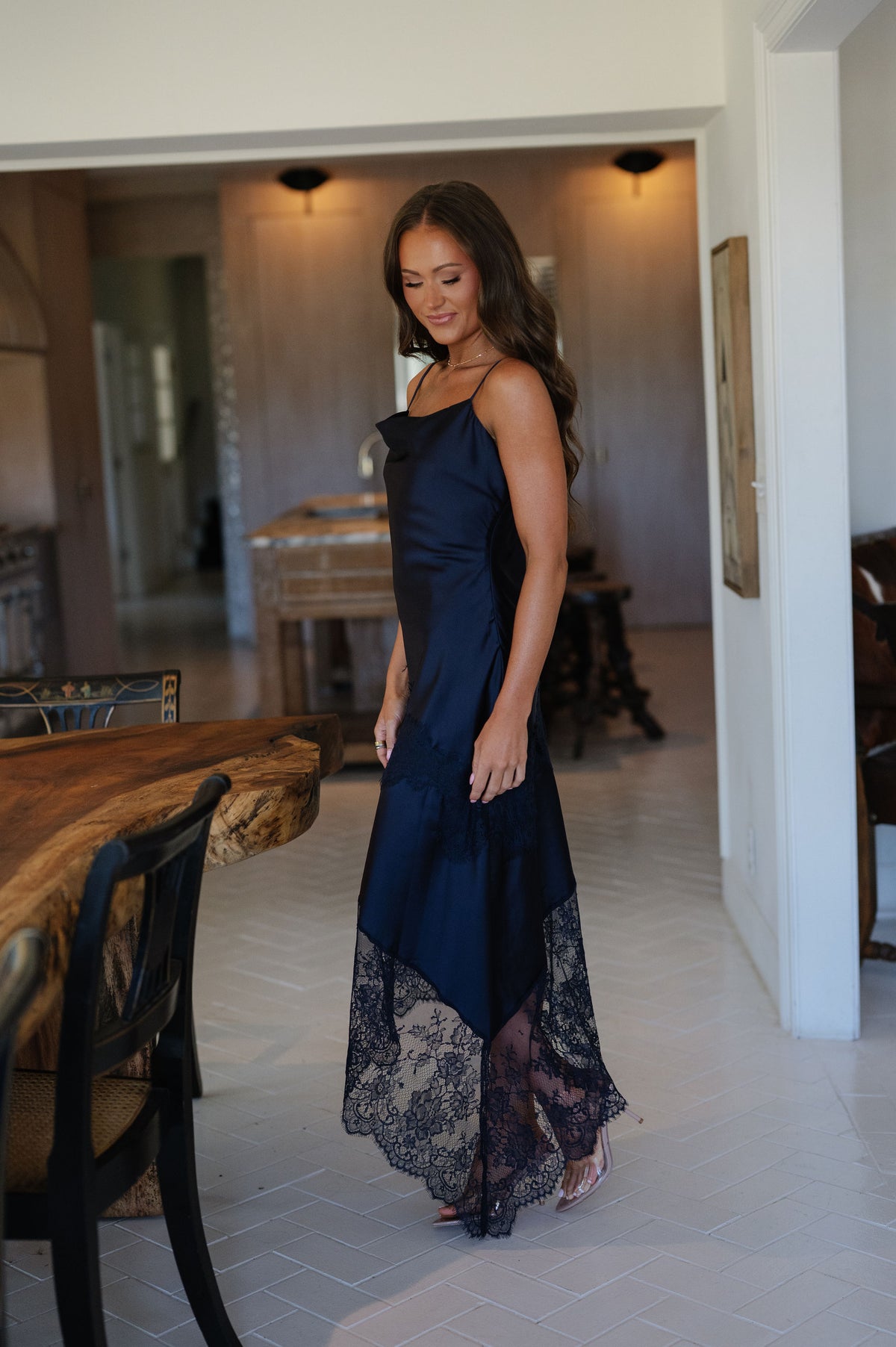 Georgia Lace Trim Midi Dress-Midnight Navy
