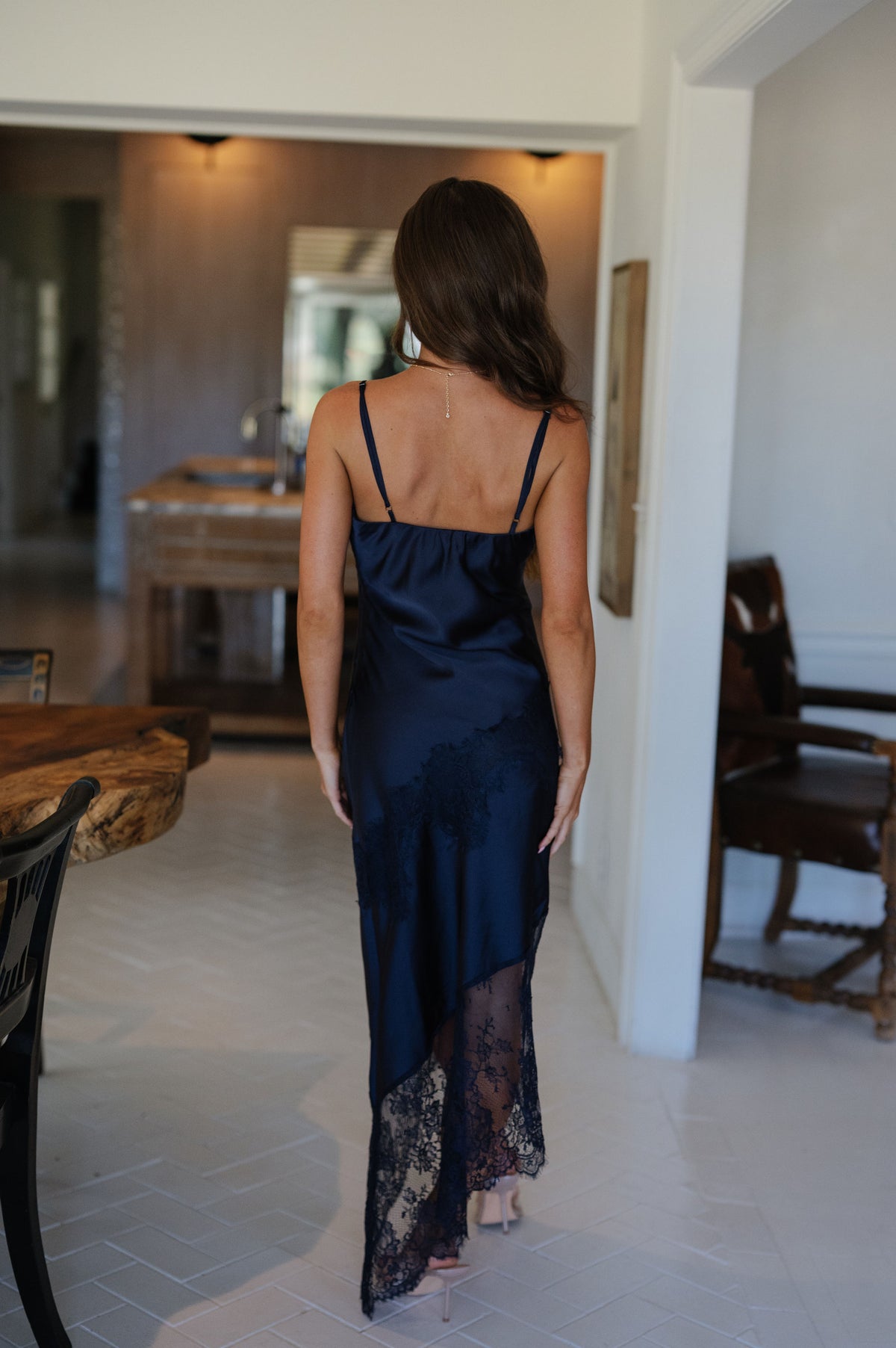 Georgia Lace Trim Midi Dress-Midnight Navy