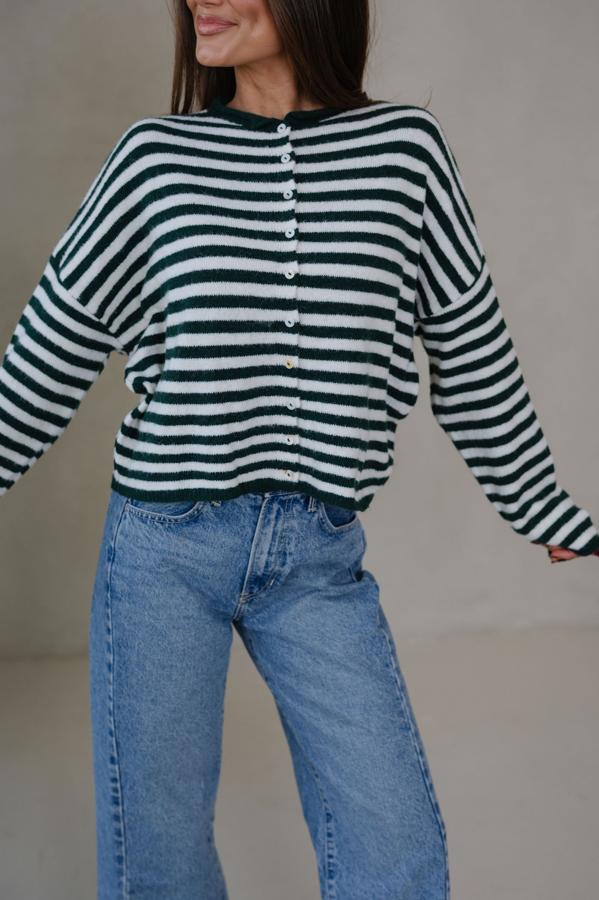 Sony Striped Cardigan-Forest Green