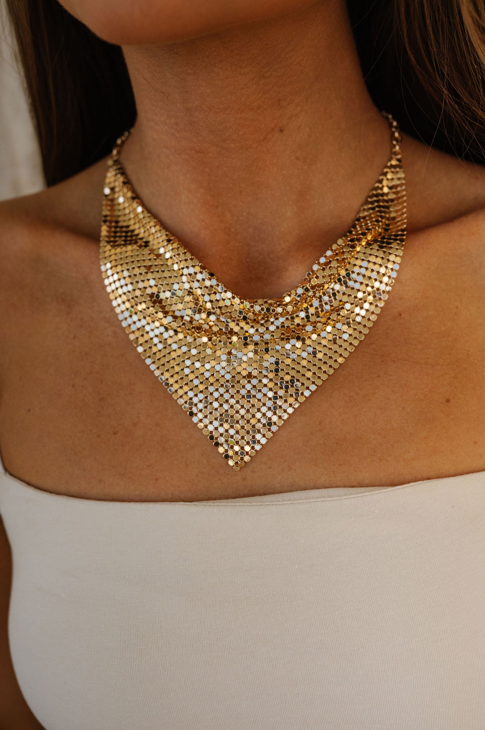 Mesh Chain Scarf Necklace-Gold