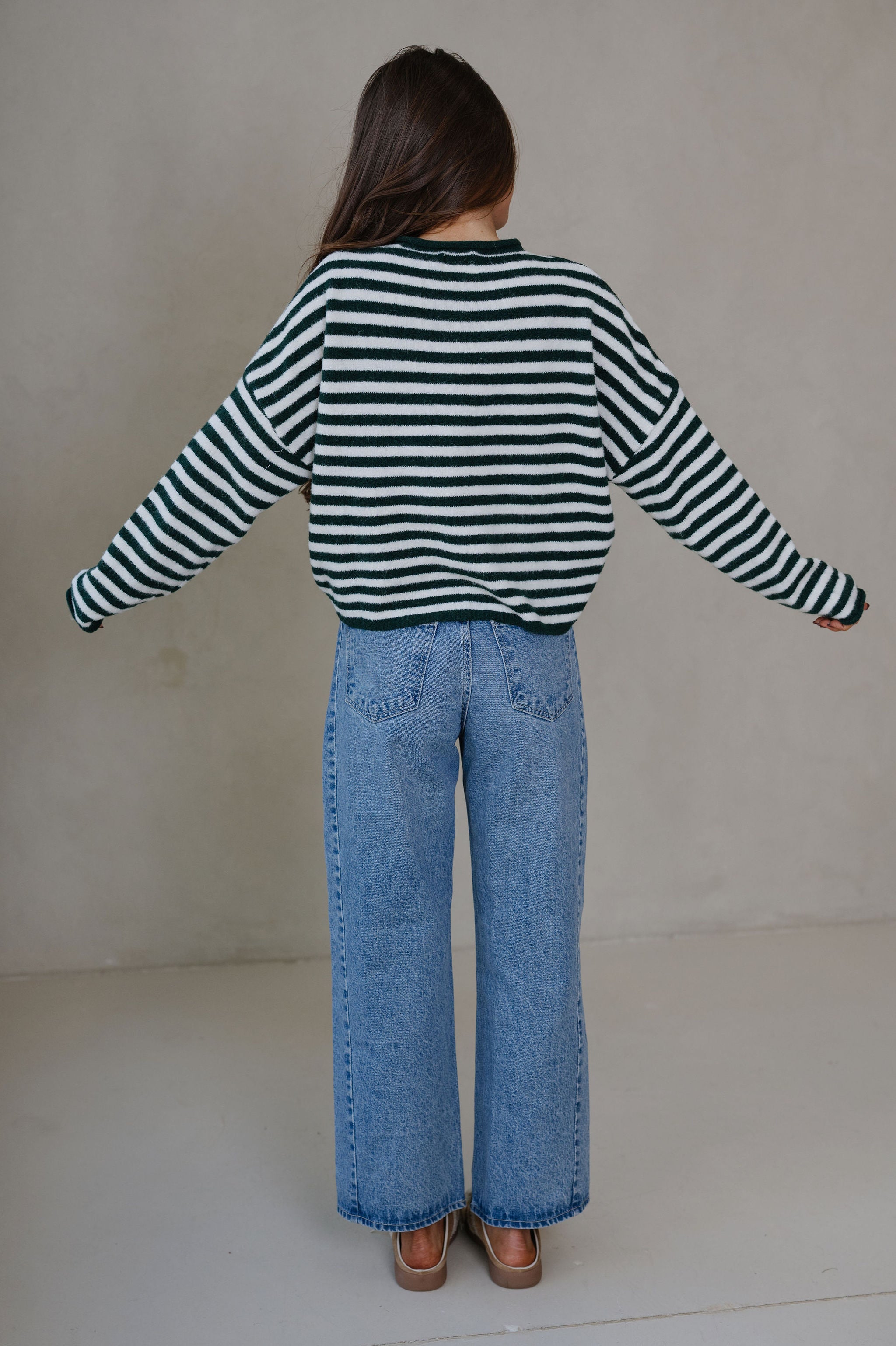 Sony Striped Cardigan-Forest Green