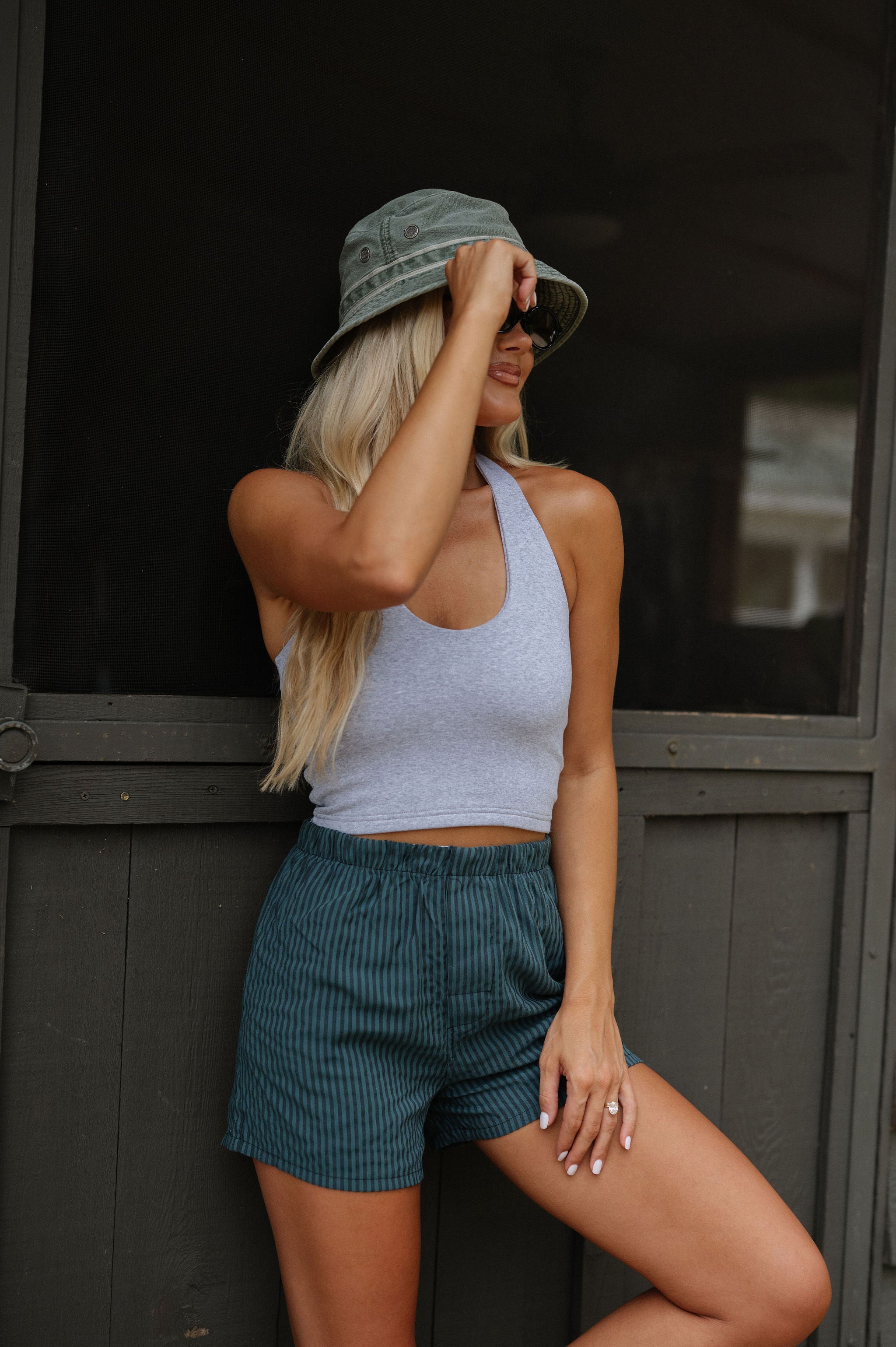Rowe Stripe Shorts-Dark Green/Black