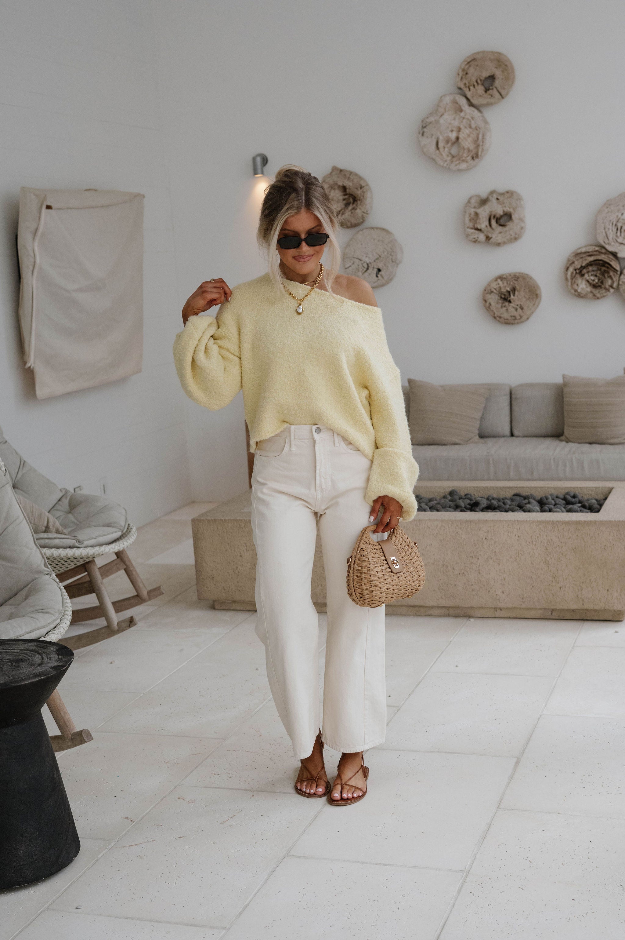 Textured Knit Bubble Sleeve Sweater-Misted Yellow