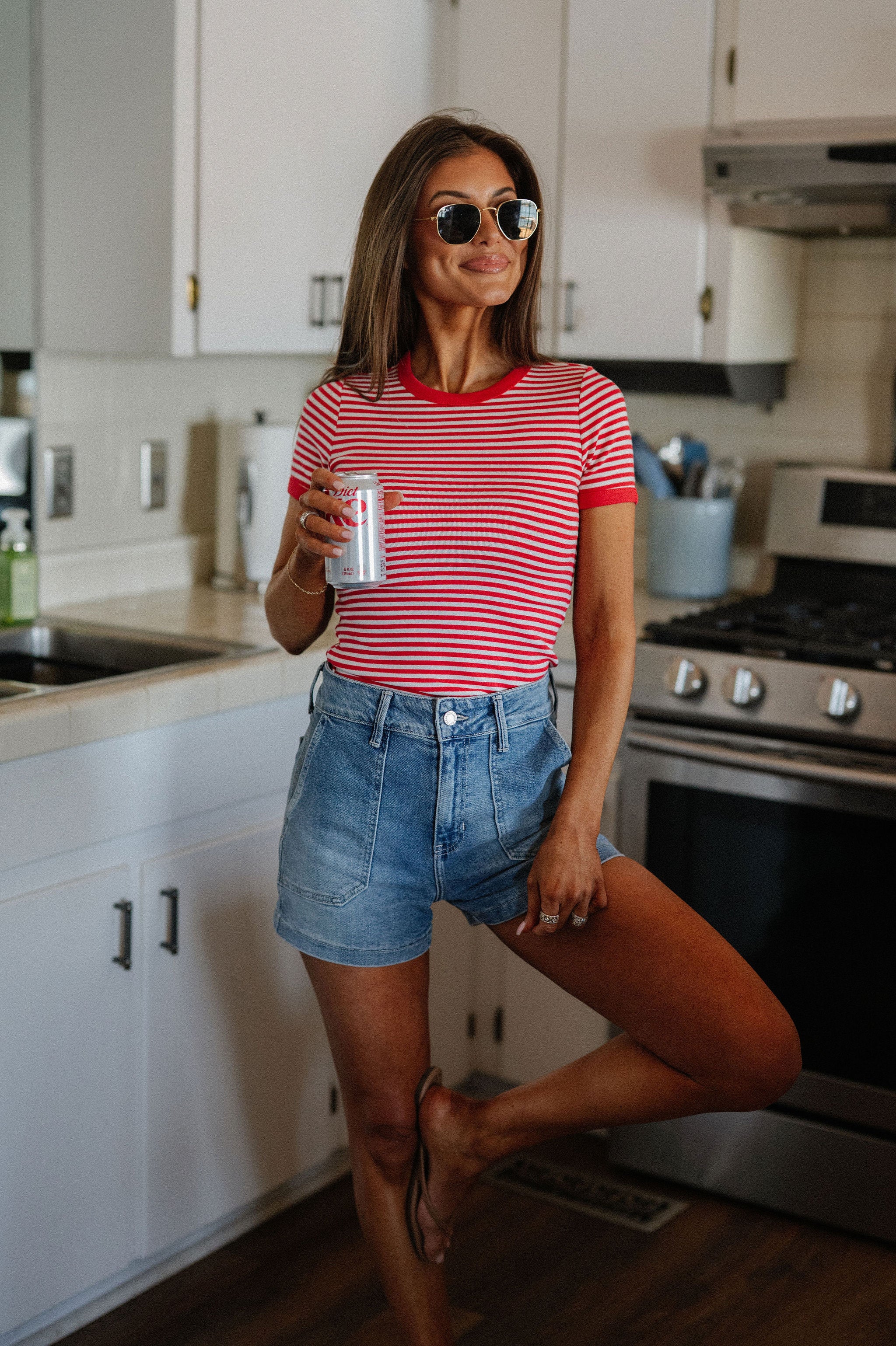 Ollie Striped Top-Red/Ivory