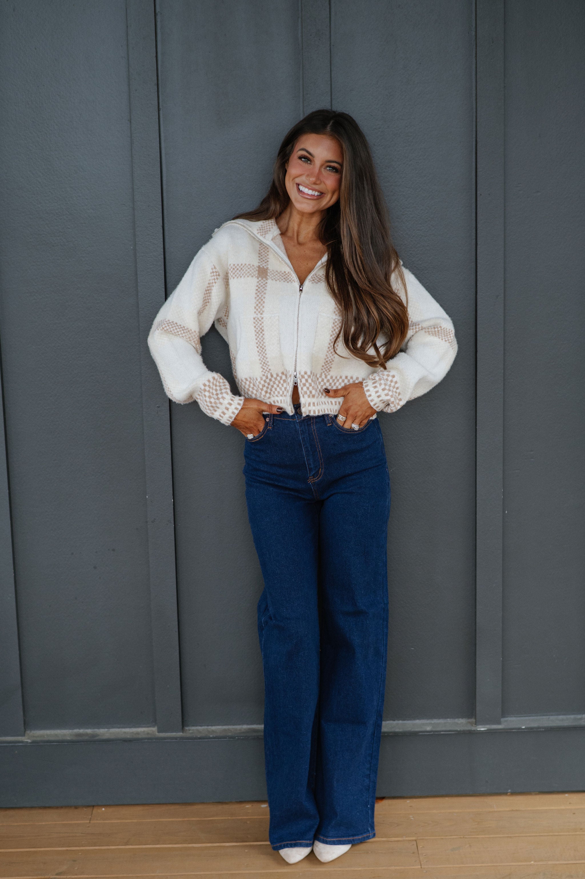 Kacie Plaid Jacket-Off White