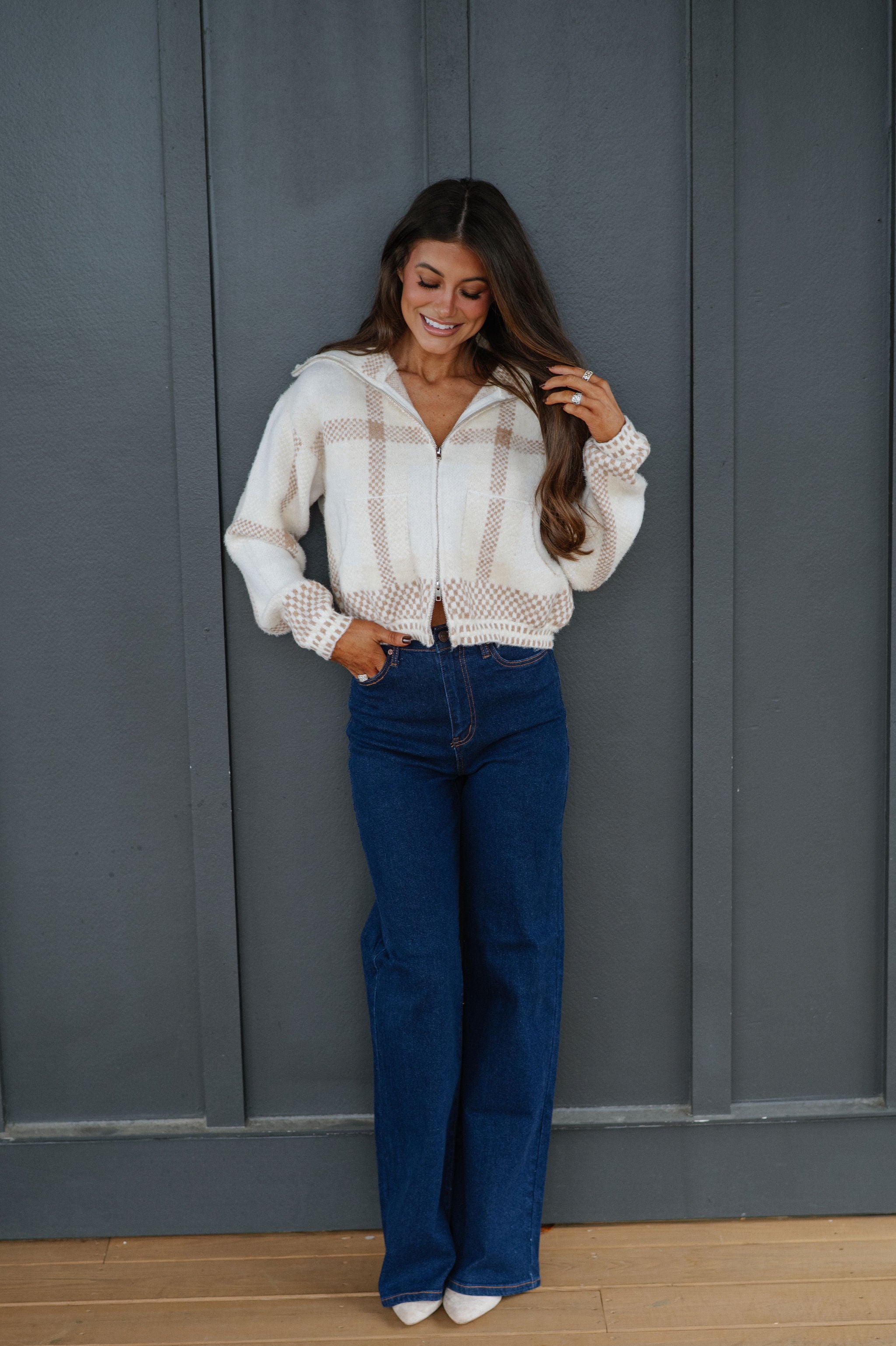 Kacie Plaid Jacket-Off White