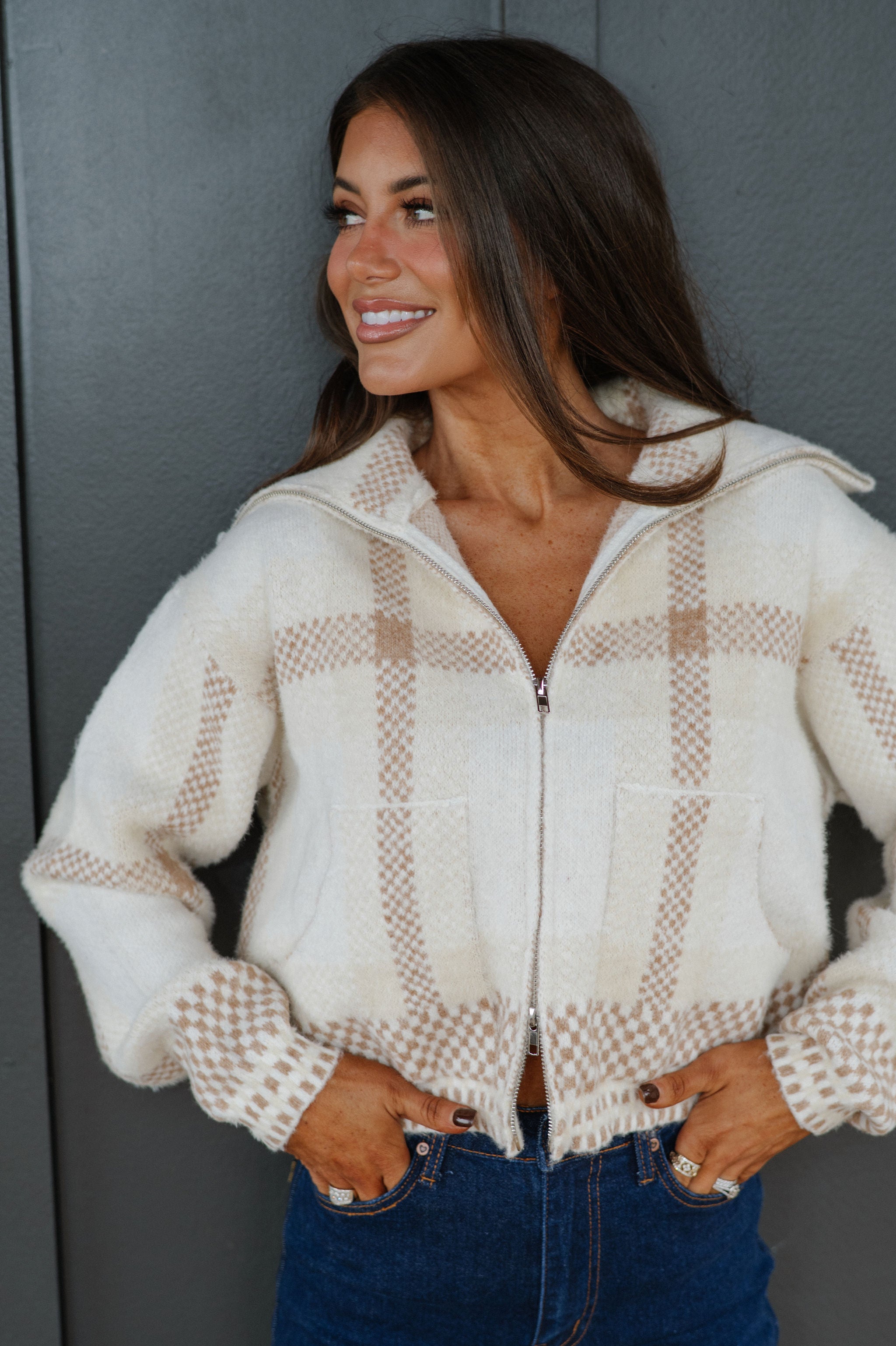 Kacie Plaid Jacket-Off White