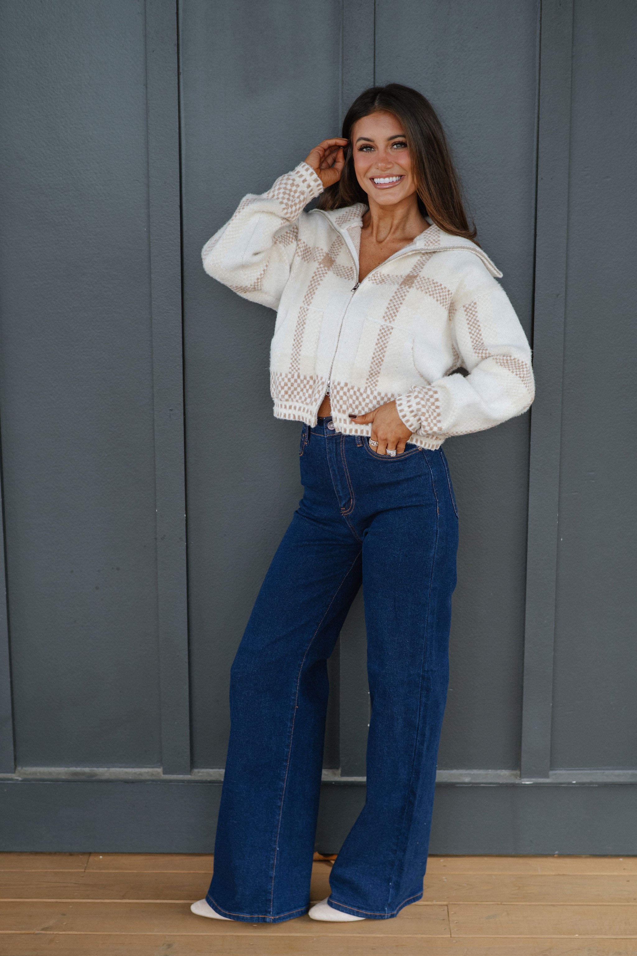 Kacie Plaid Jacket-Off White