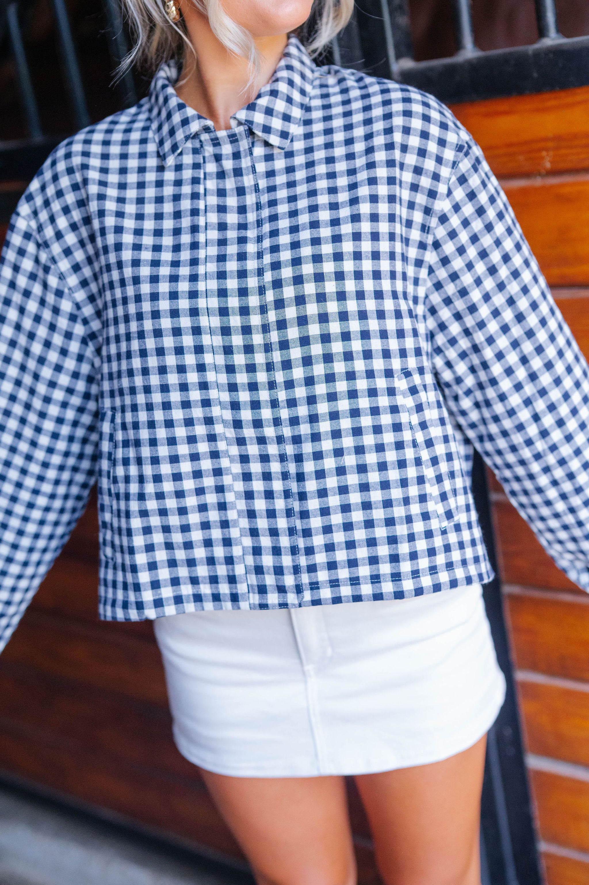 Alice Gingham Zip Jacket-Navy