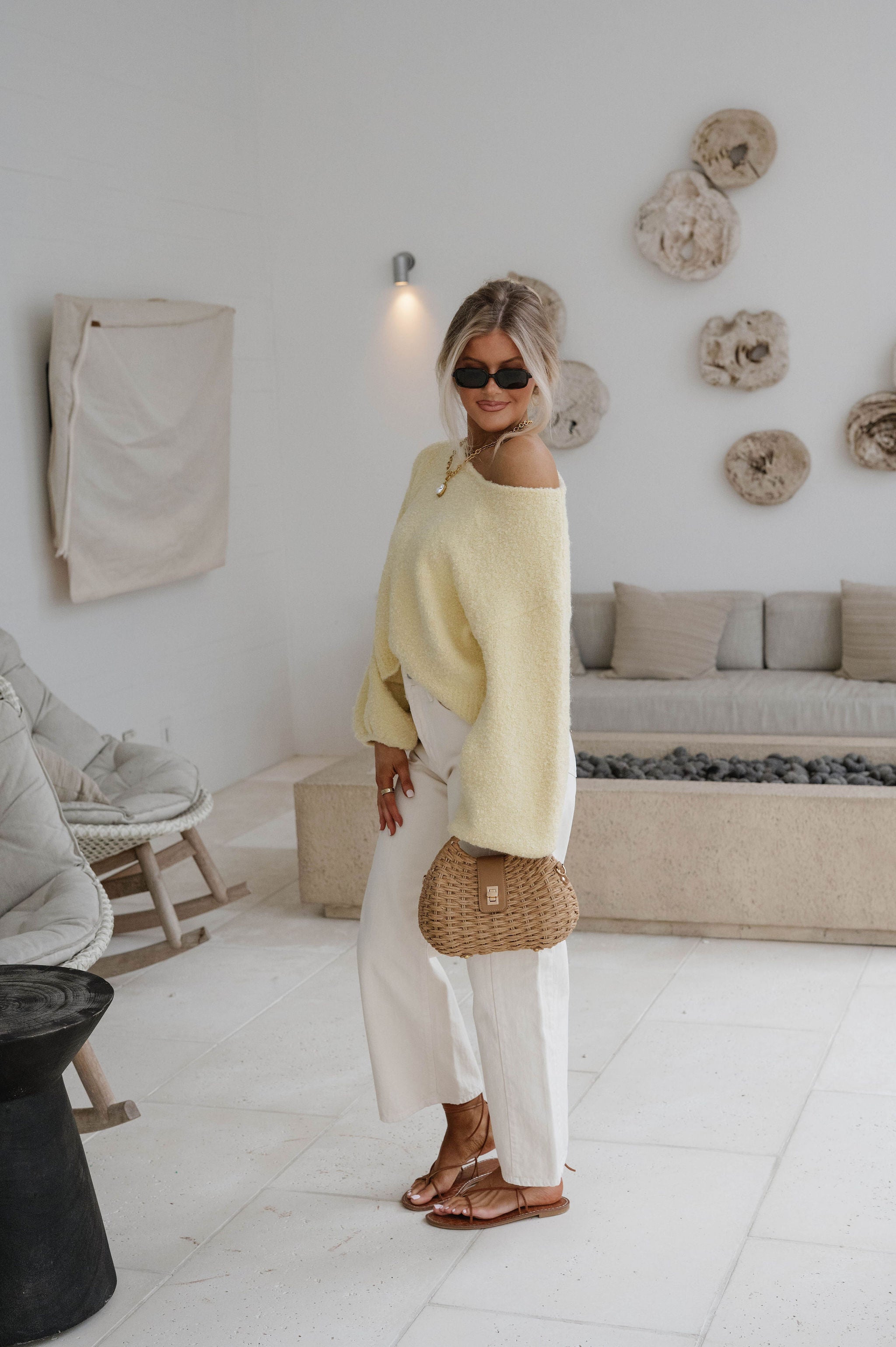 Textured Knit Bubble Sleeve Sweater-Misted Yellow